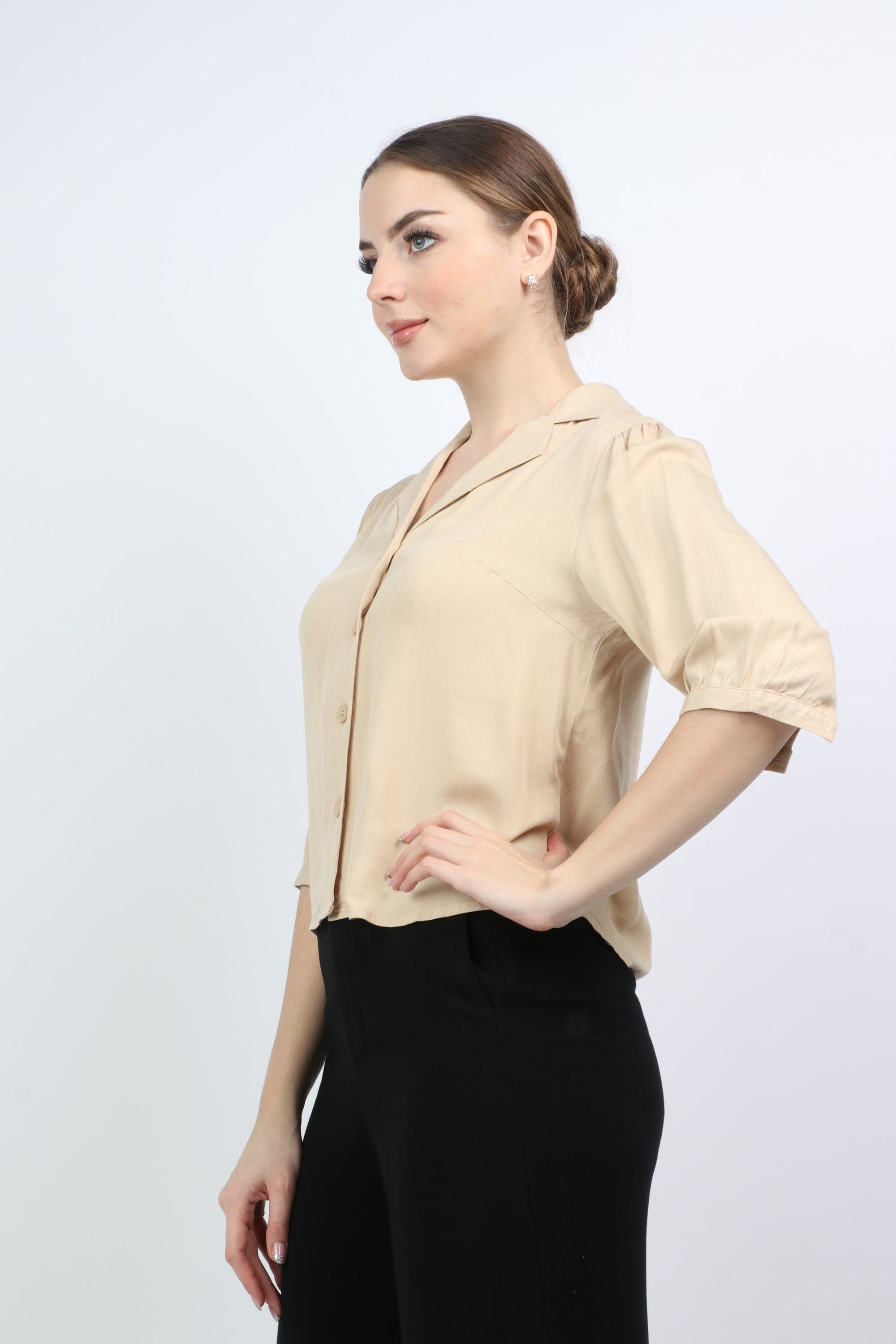 نتشي بلوزة بأزرار أمامية 3/4 كم نسائي