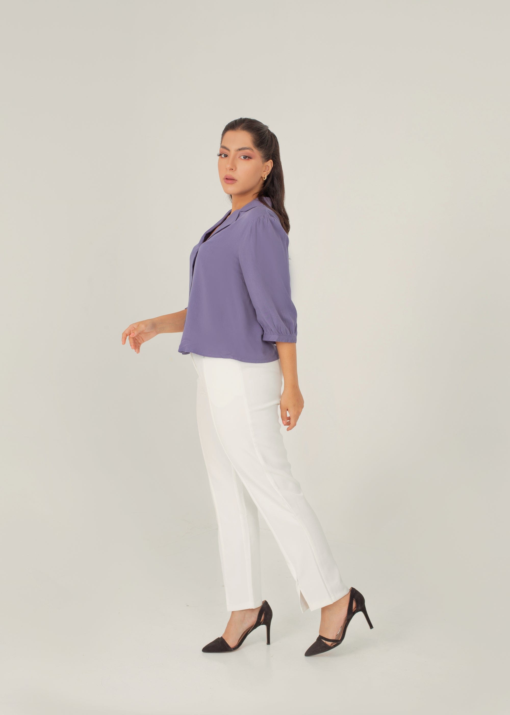 نتشي بلوزة بأزرار أمامية 3/4 كم نسائي