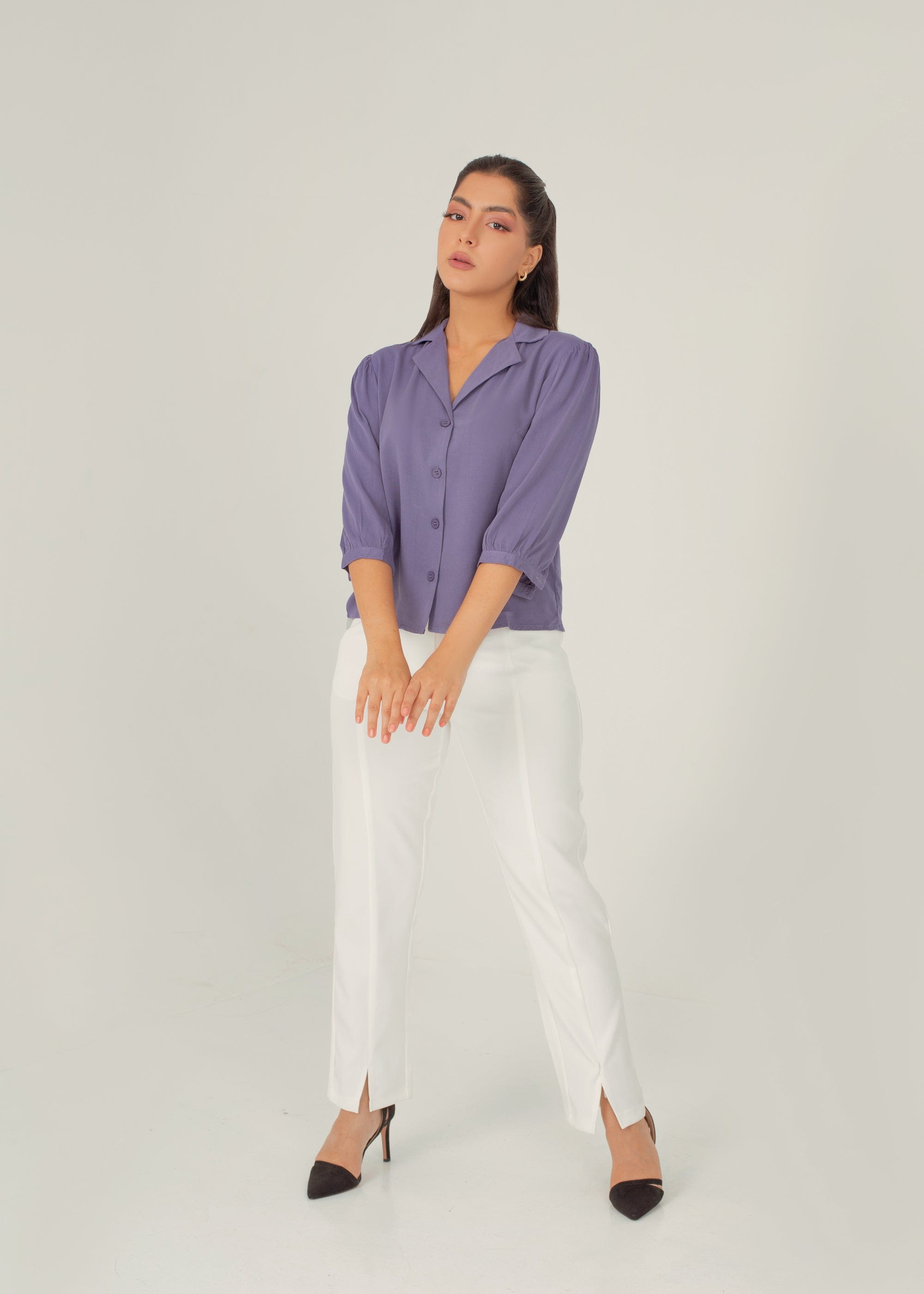 نتشي بلوزة بأزرار أمامية 3/4 كم نسائي