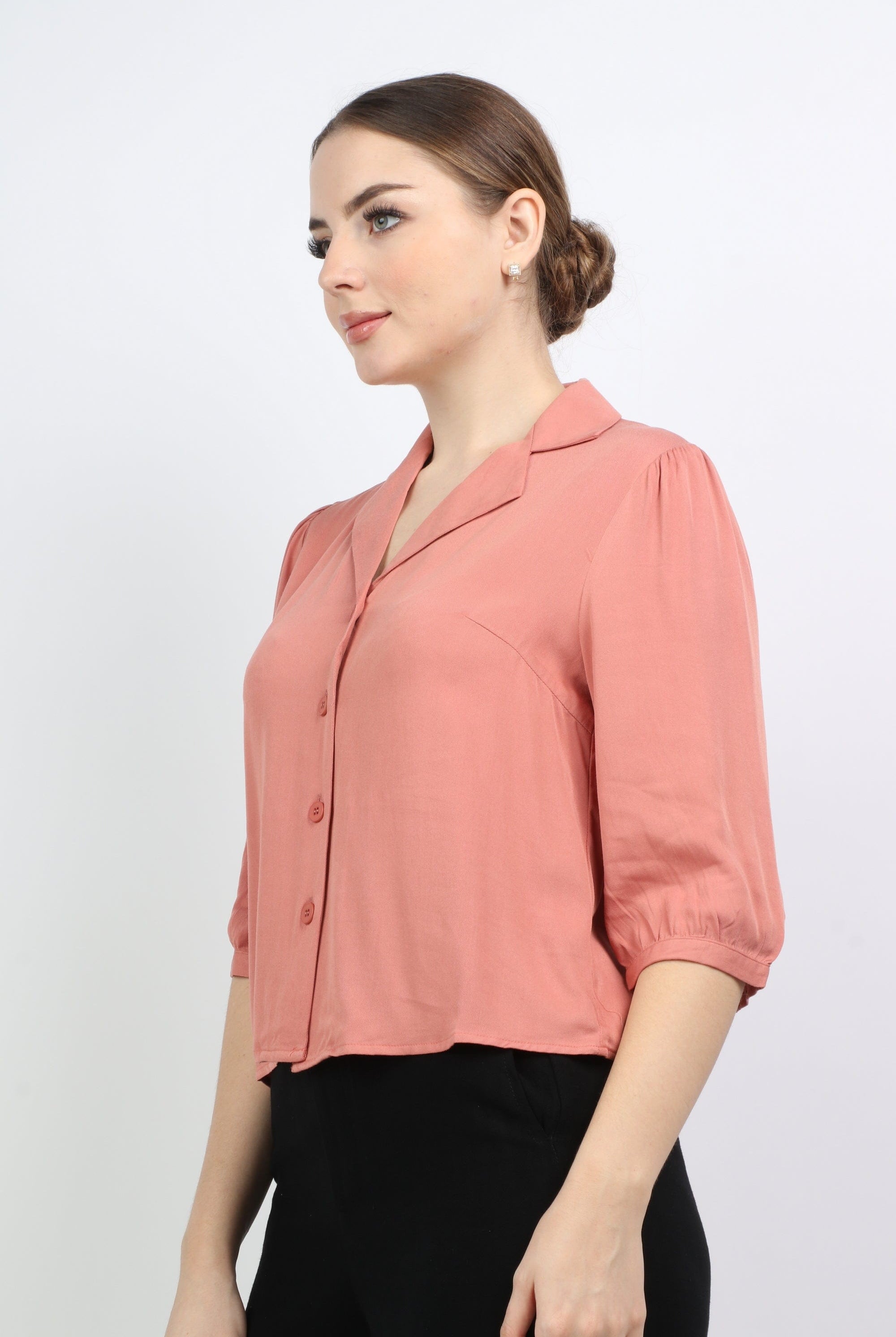 نتشي بلوزة بأزرار أمامية 3/4 كم نسائي