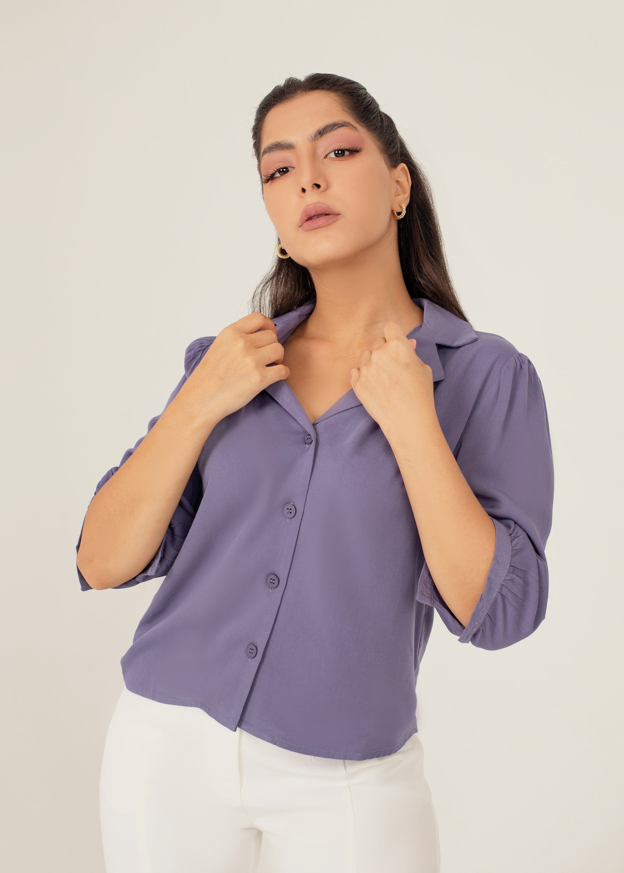 نتشي بلوزة بأزرار أمامية 3/4 كم نسائي