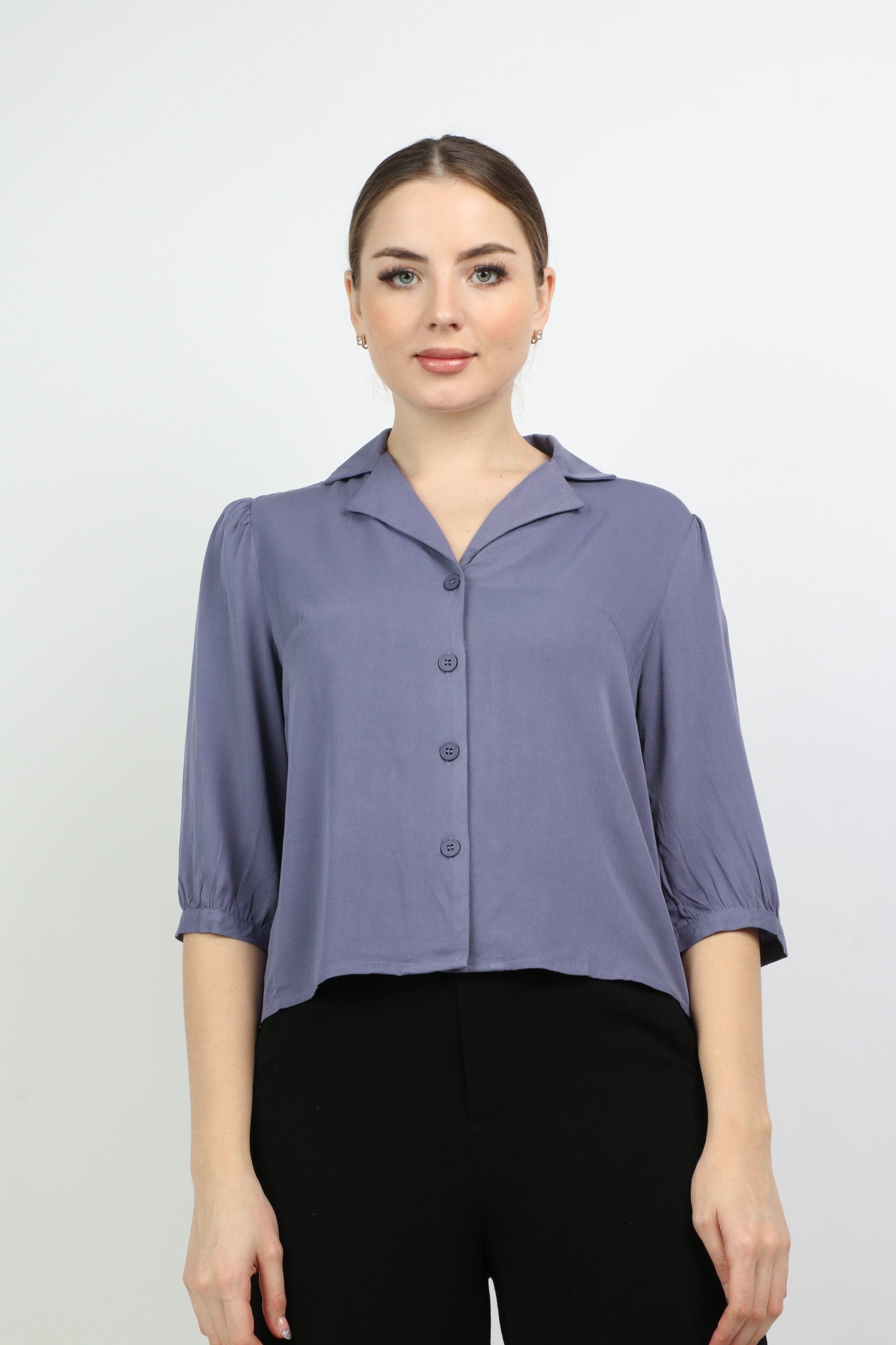 نتشي بلوزة بأزرار أمامية 3/4 كم نسائي