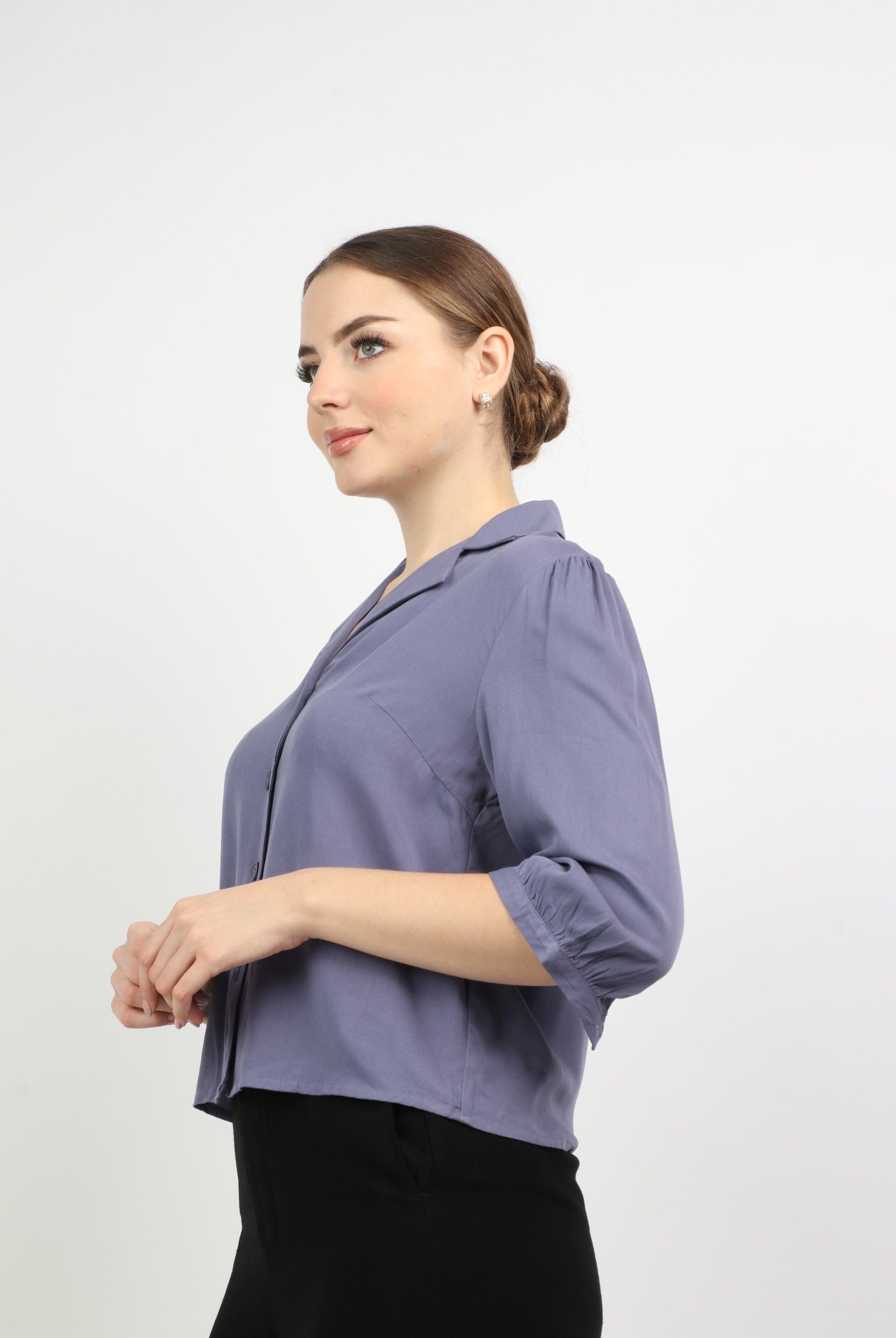 نتشي بلوزة بأزرار أمامية 3/4 كم نسائي