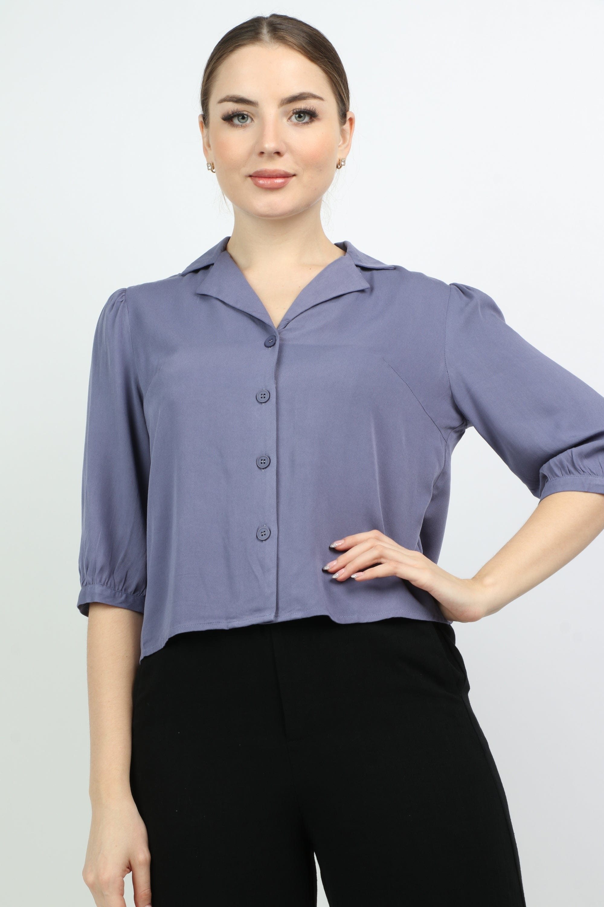 نتشي بلوزة بأزرار أمامية 3/4 كم نسائي