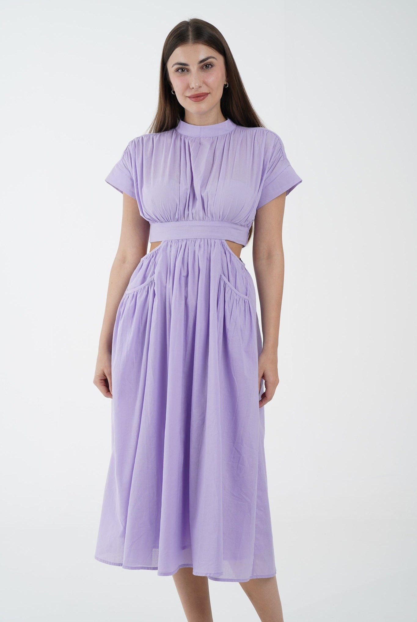 نتشي فستان ميدي مخصر بفتحتين جانبيتين كم قصير نسائي