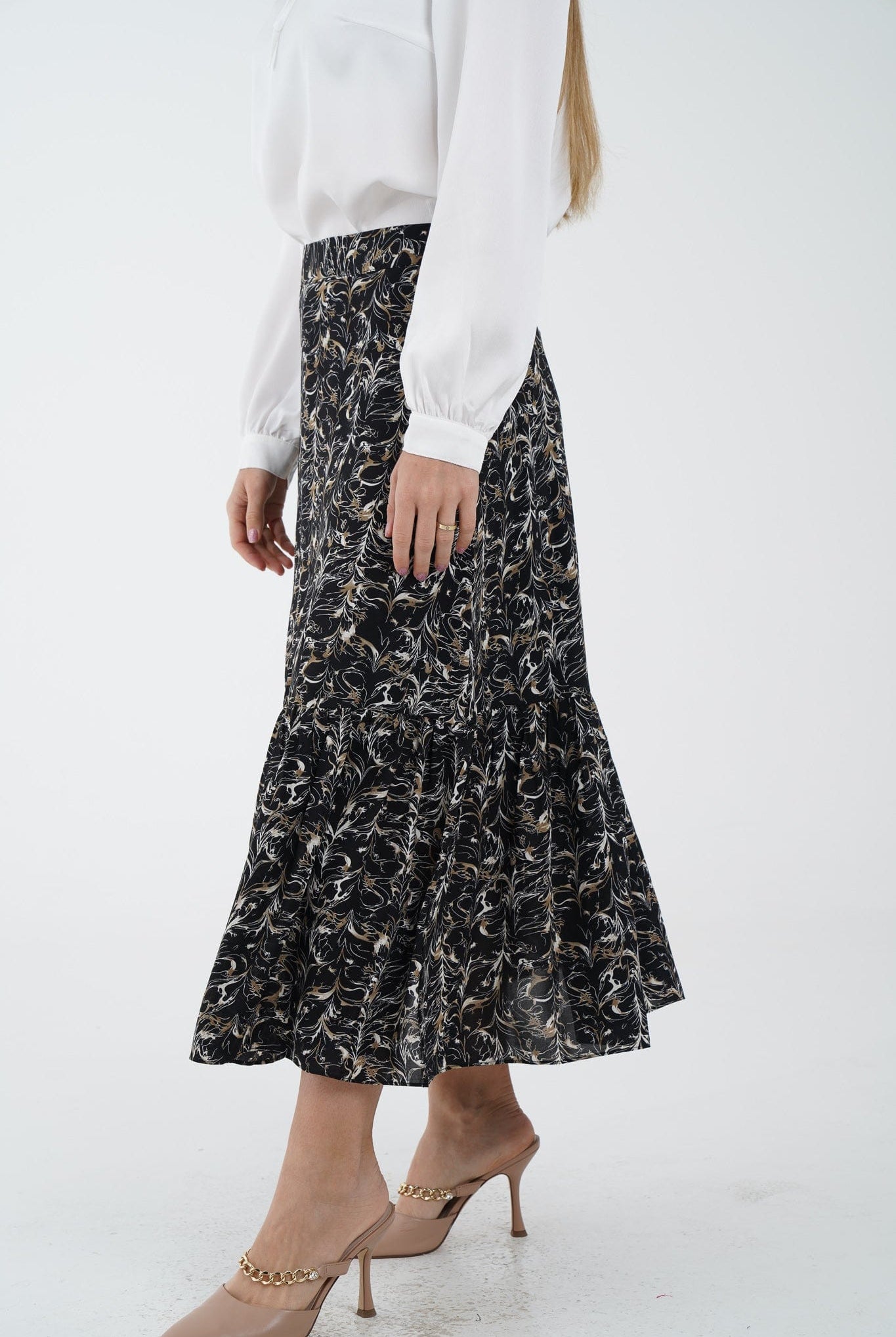 نتشي تنورة ميدي منقوشة واسعة نسائي