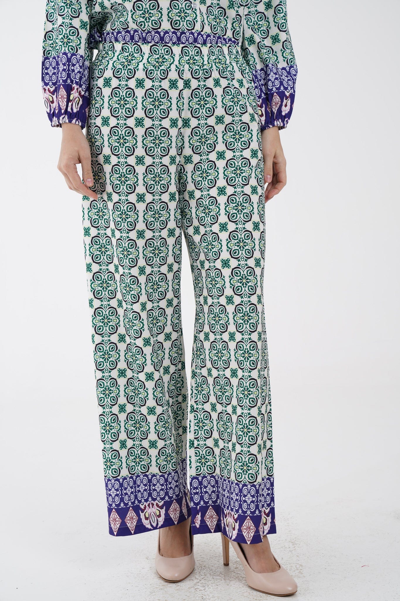 نتشي بنطلون طويل مشجر وسط مرتفع نسائي