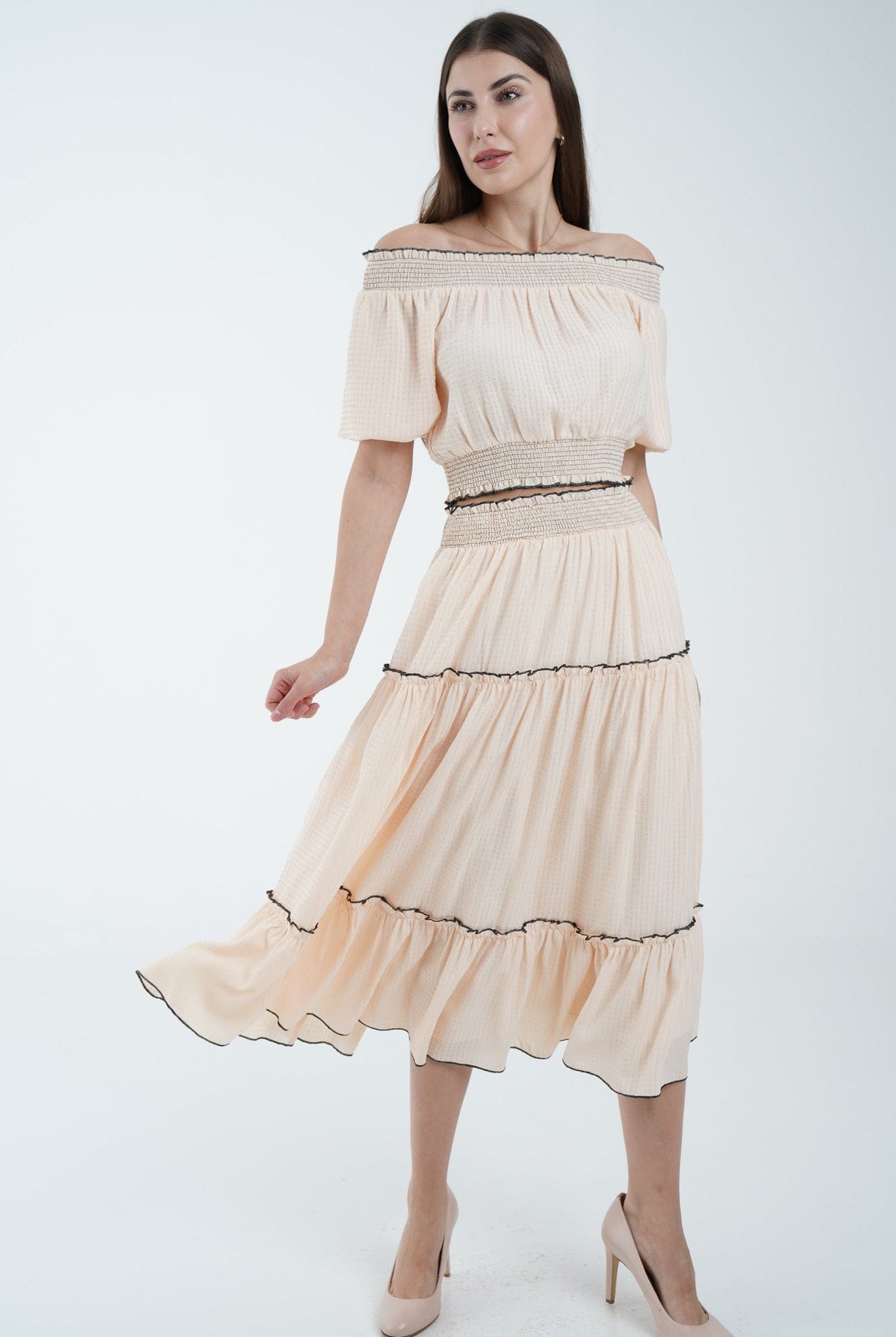 نتشي تنورة ميدي بكرانيش بخصر مطاطي