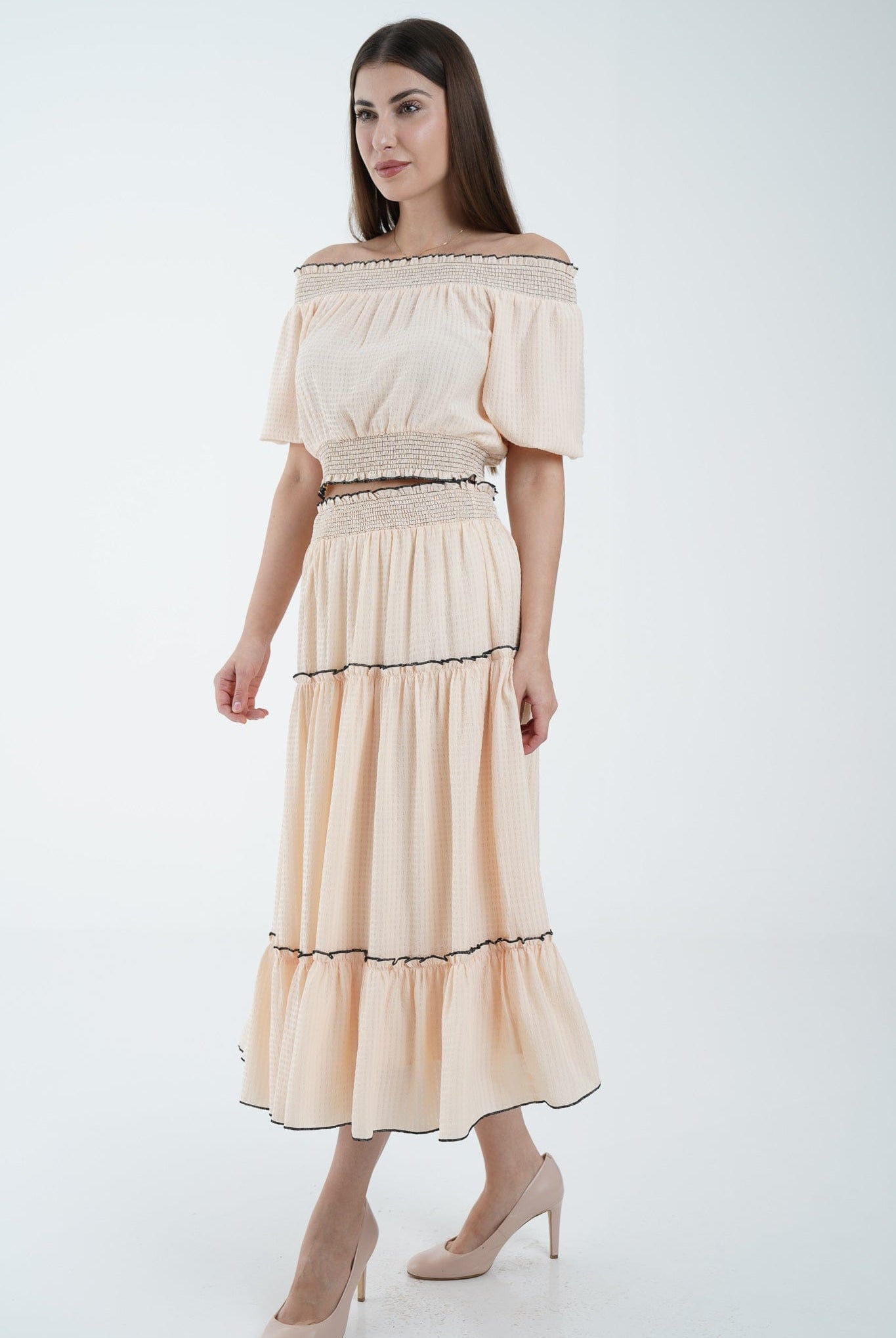 نتشي تنورة ميدي بكرانيش بخصر مطاطي