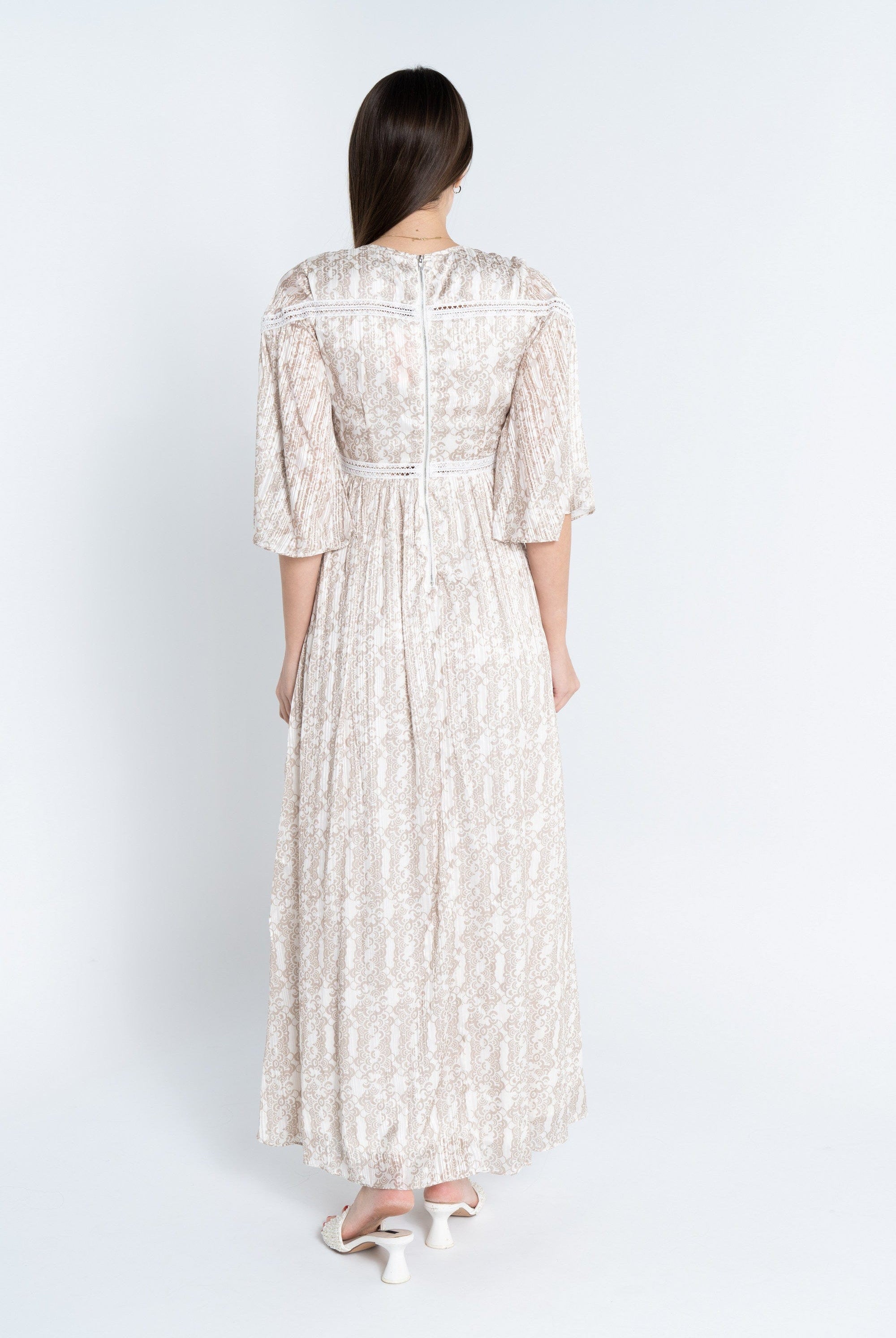 نتشي فستان ماكسي منقوش مخصر 3/4 كم فراشة نسائي