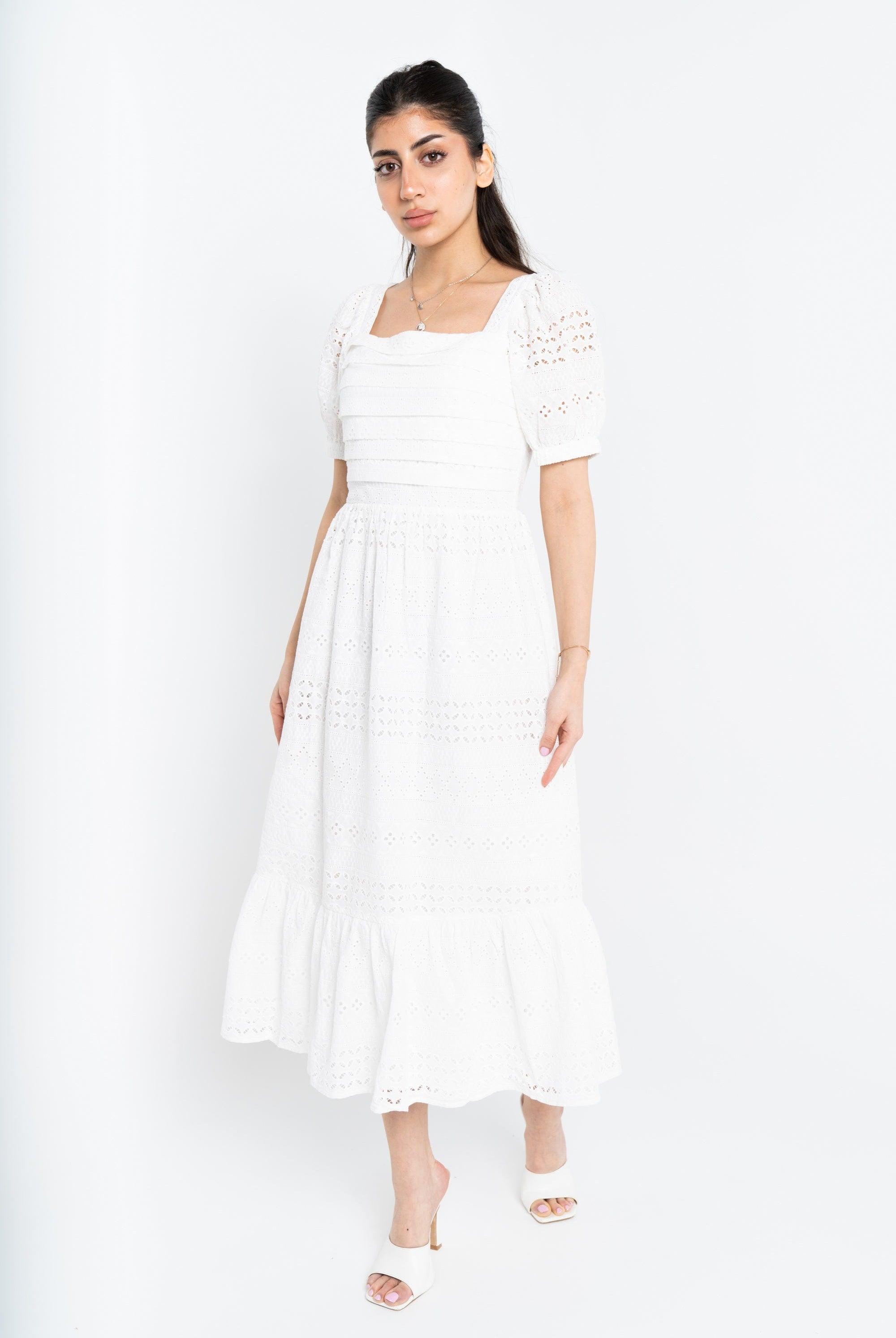 نتشي فستان ميدي مخرم من أسفل مفتوح من أعلى كم قصير بف نسائي