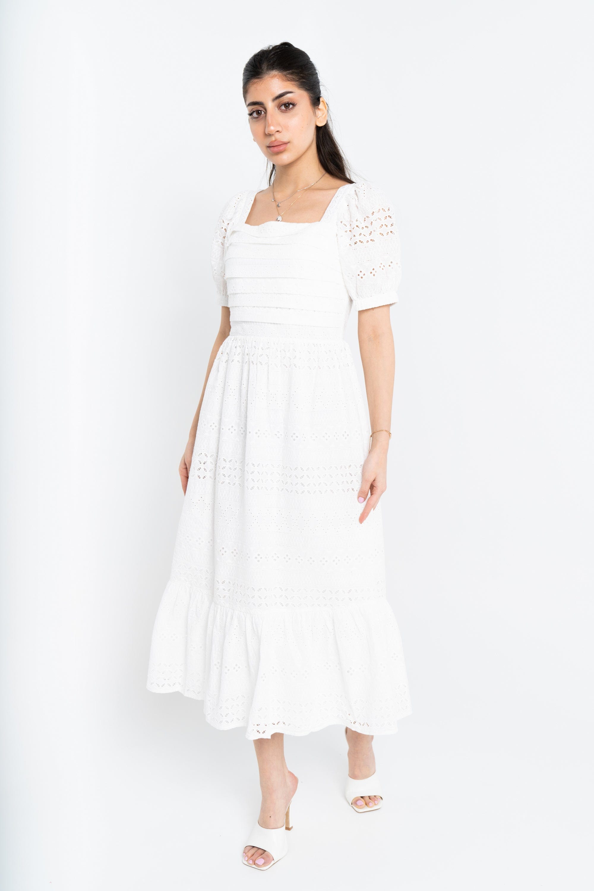 نتشي فستان ميدي مخرم من أسفل مفتوح من أعلى كم قصير بف نسائي