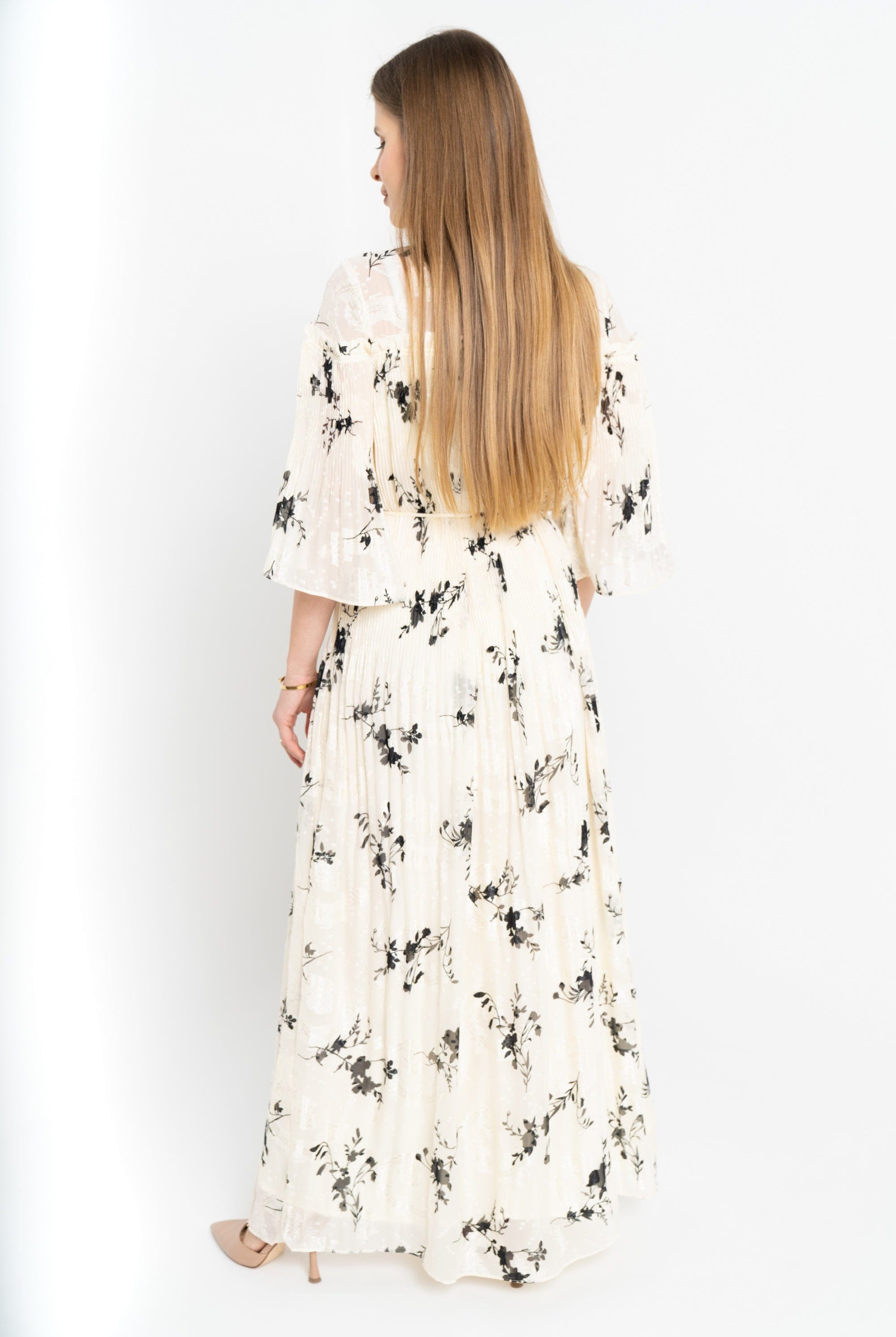 نتشي فستان مشجر مخصر 3/4 كم فراشة نسائي