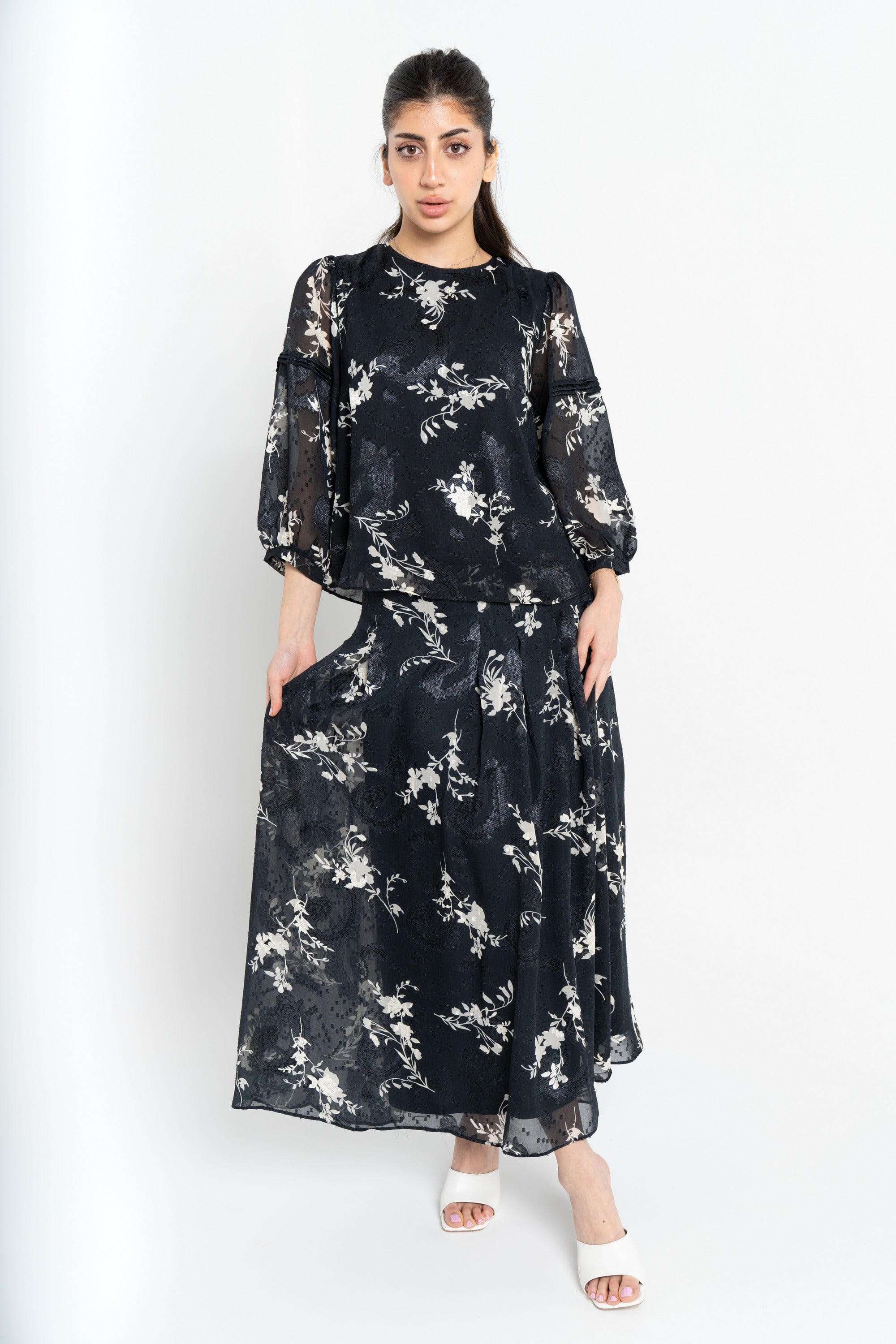 نتشي تنورة ميدي مشجرة كلوش نسائي