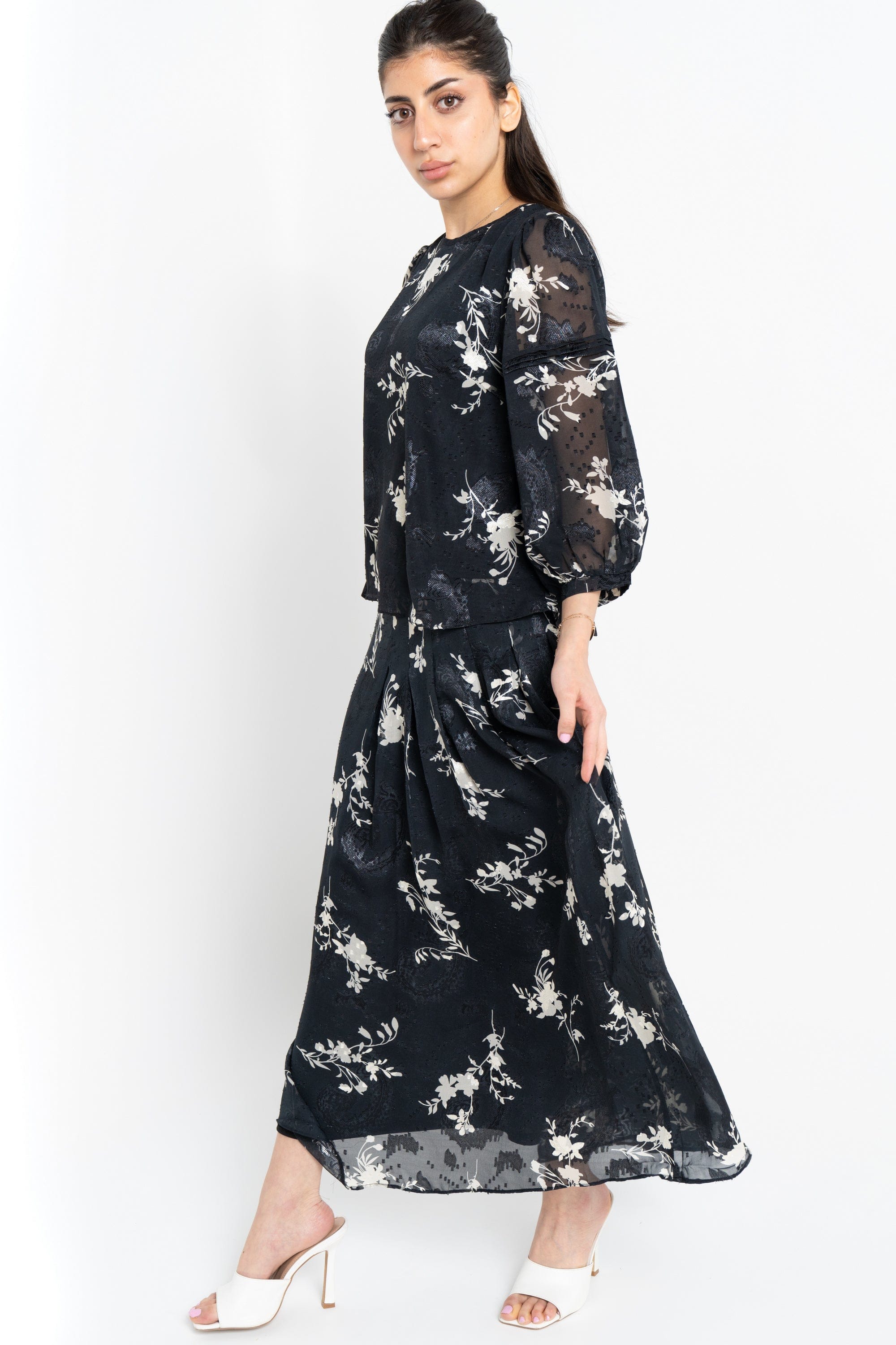 نتشي تنورة ميدي مشجرة كلوش نسائي