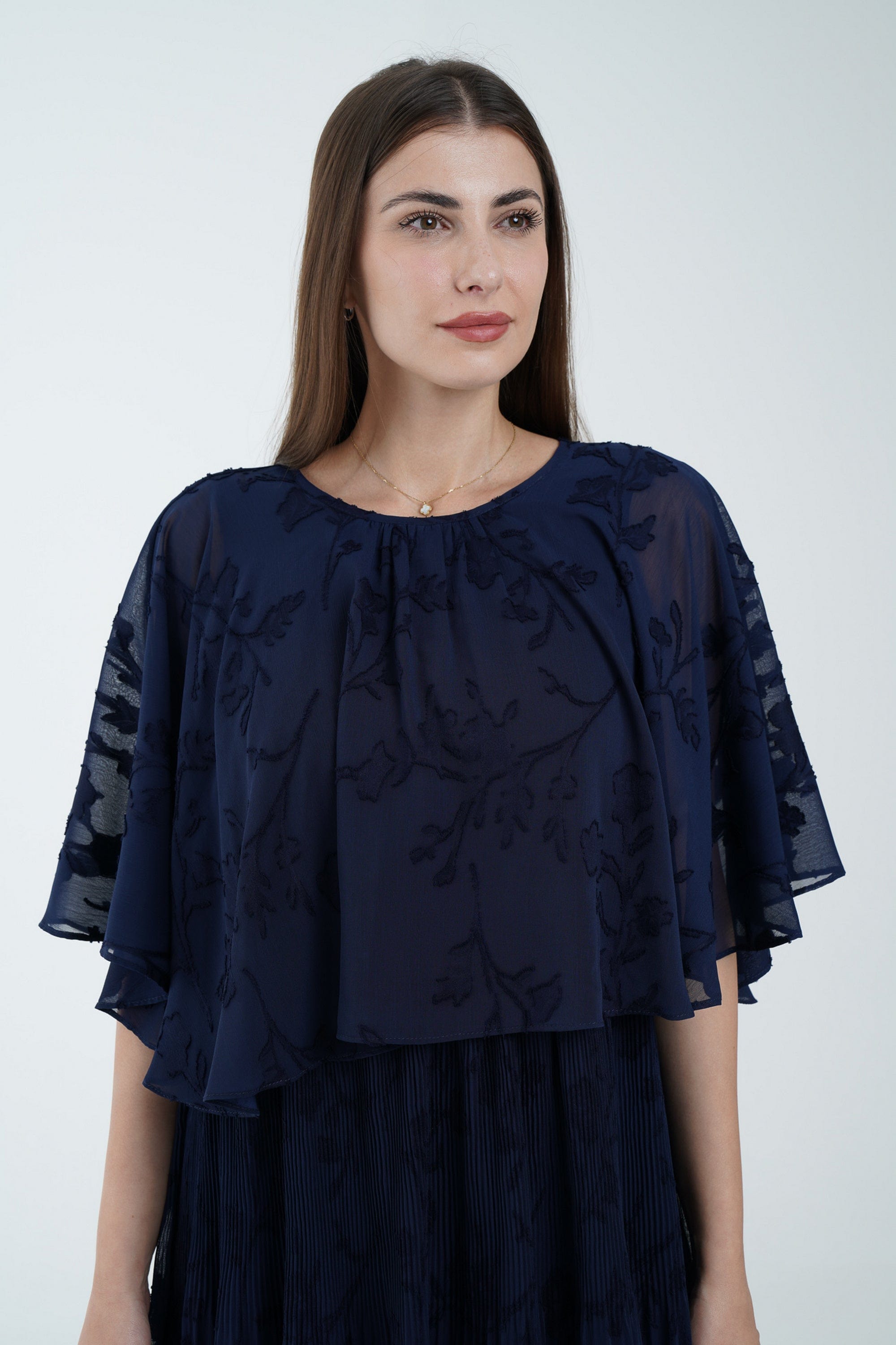 نتشي فستان ماكسي مشجر بحزام على الخصر 3/4 كم فراشة