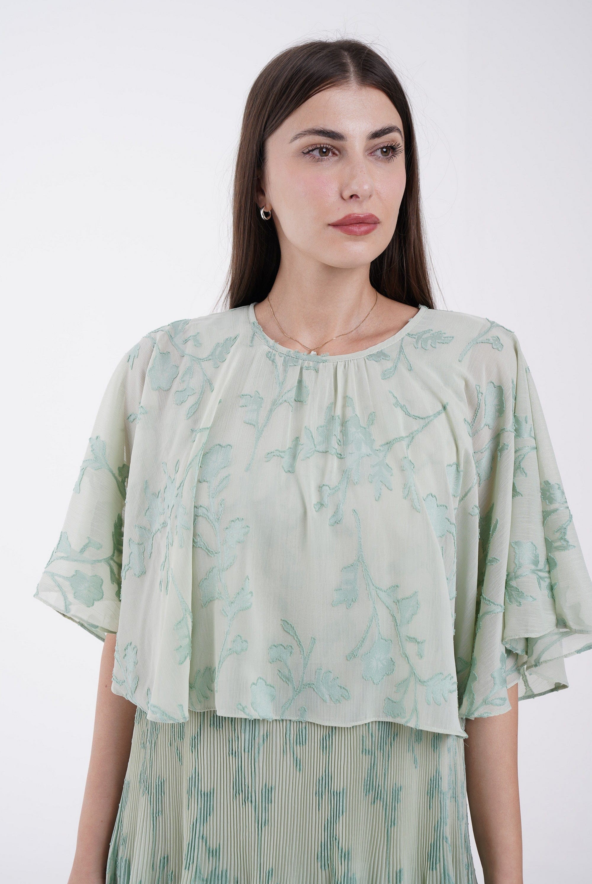 نتشي فستان ماكسي مشجر بحزام على الخصر 3/4 كم فراشة