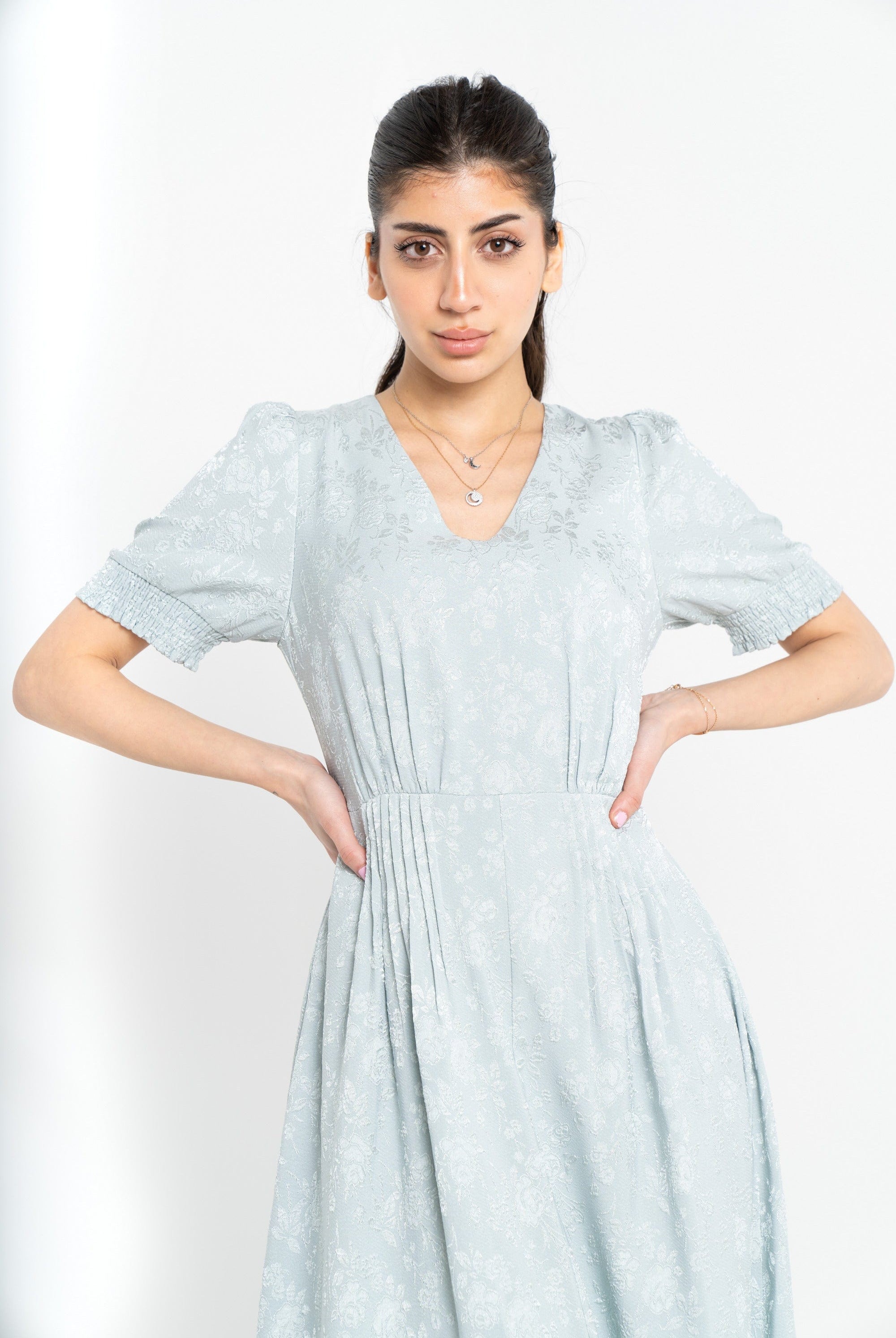 نتشي فستان مشجر مخصر نص كم فتحة سبعة نسائي