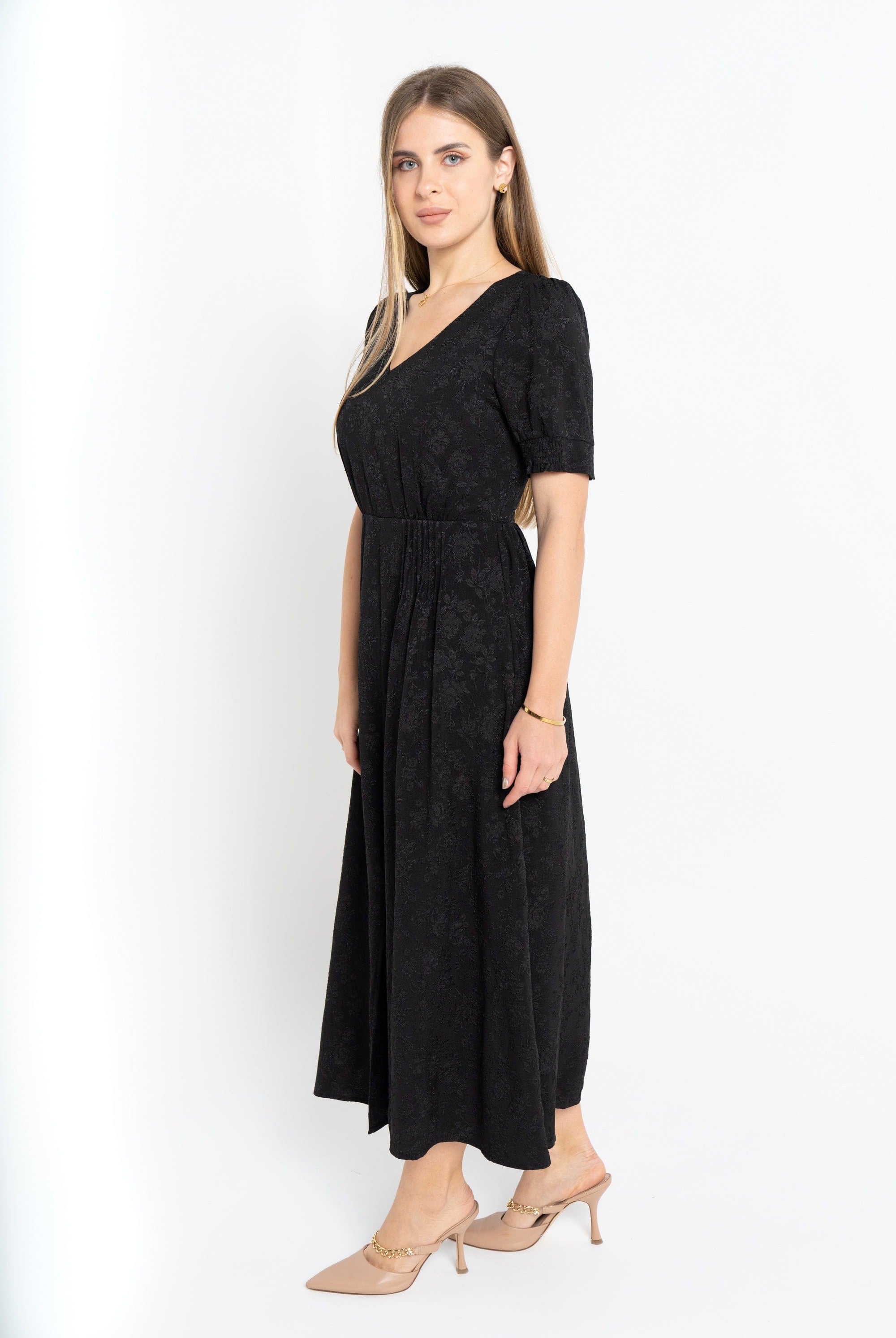 نتشي فستان مشجر مخصر نص كم فتحة سبعة نسائي