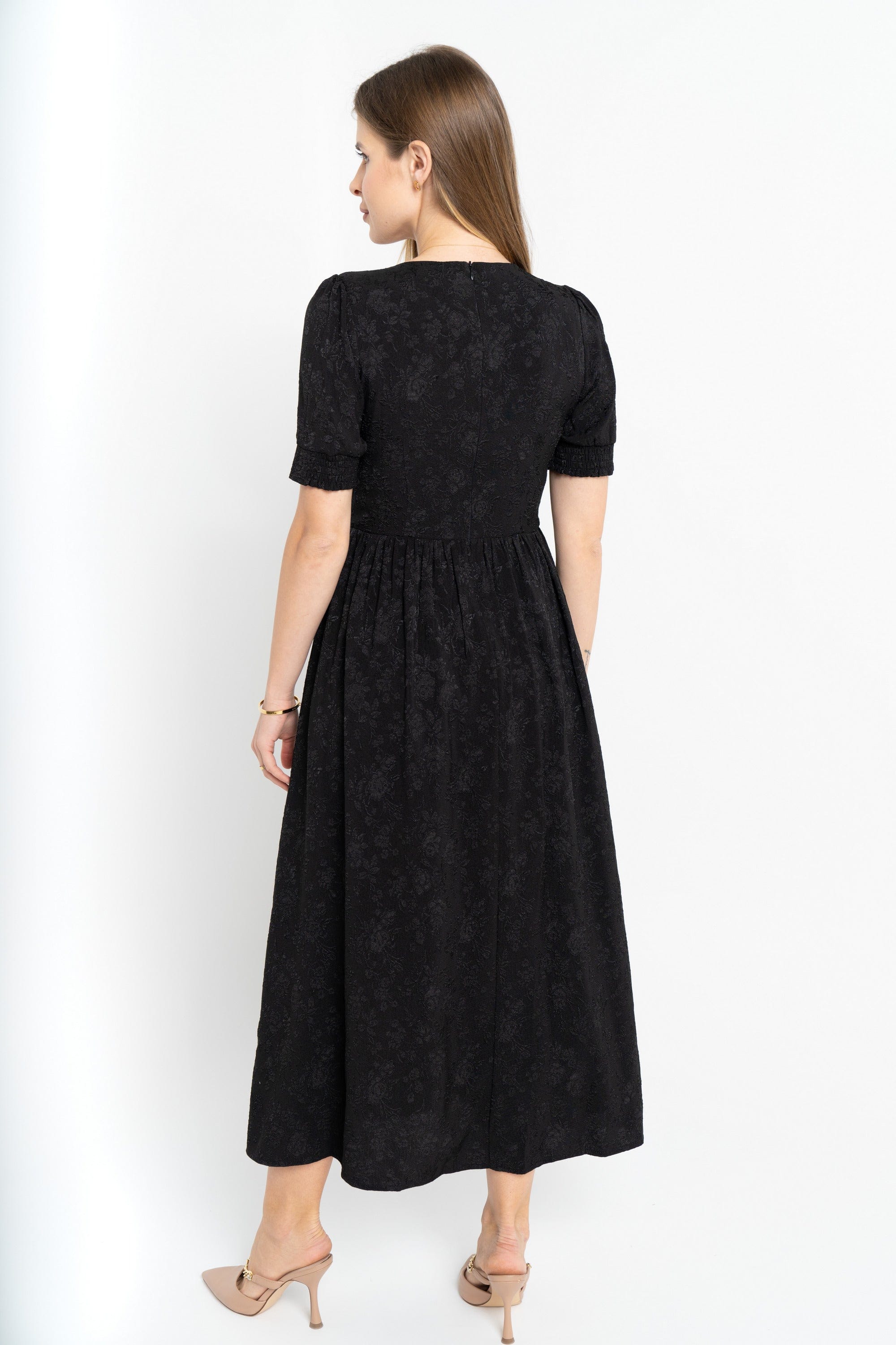 نتشي فستان مشجر مخصر نص كم فتحة سبعة نسائي