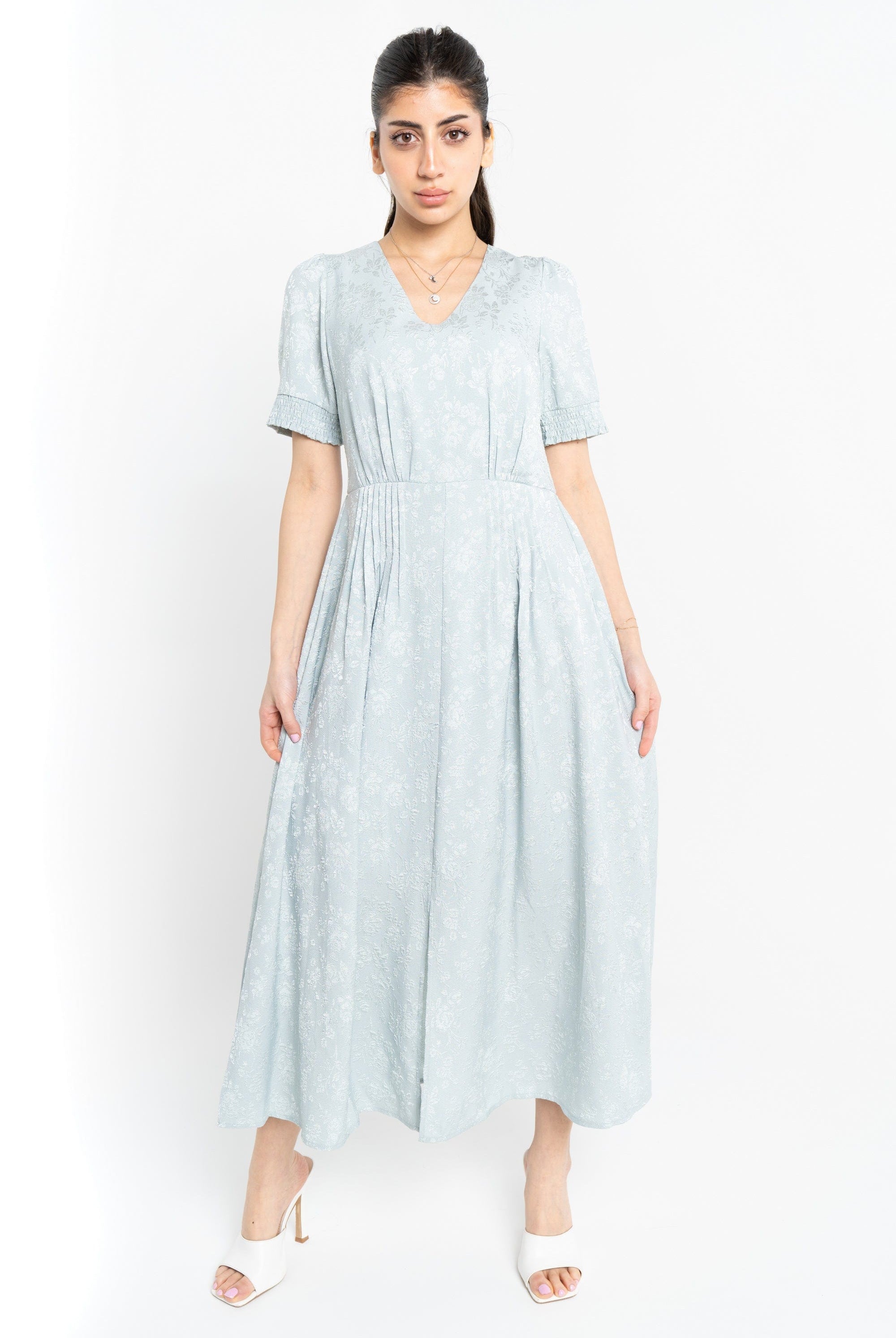 نتشي فستان مشجر مخصر نص كم فتحة سبعة نسائي