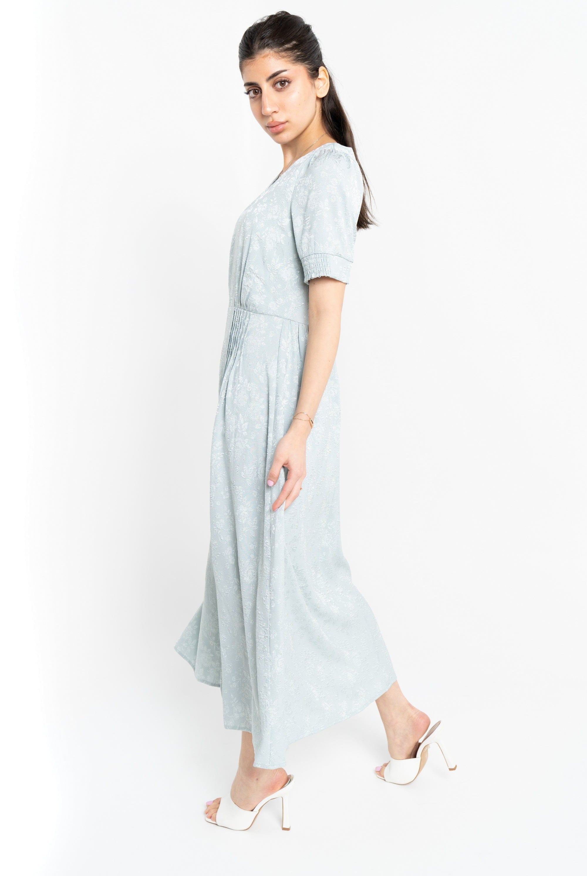 نتشي فستان مشجر مخصر نص كم فتحة سبعة نسائي