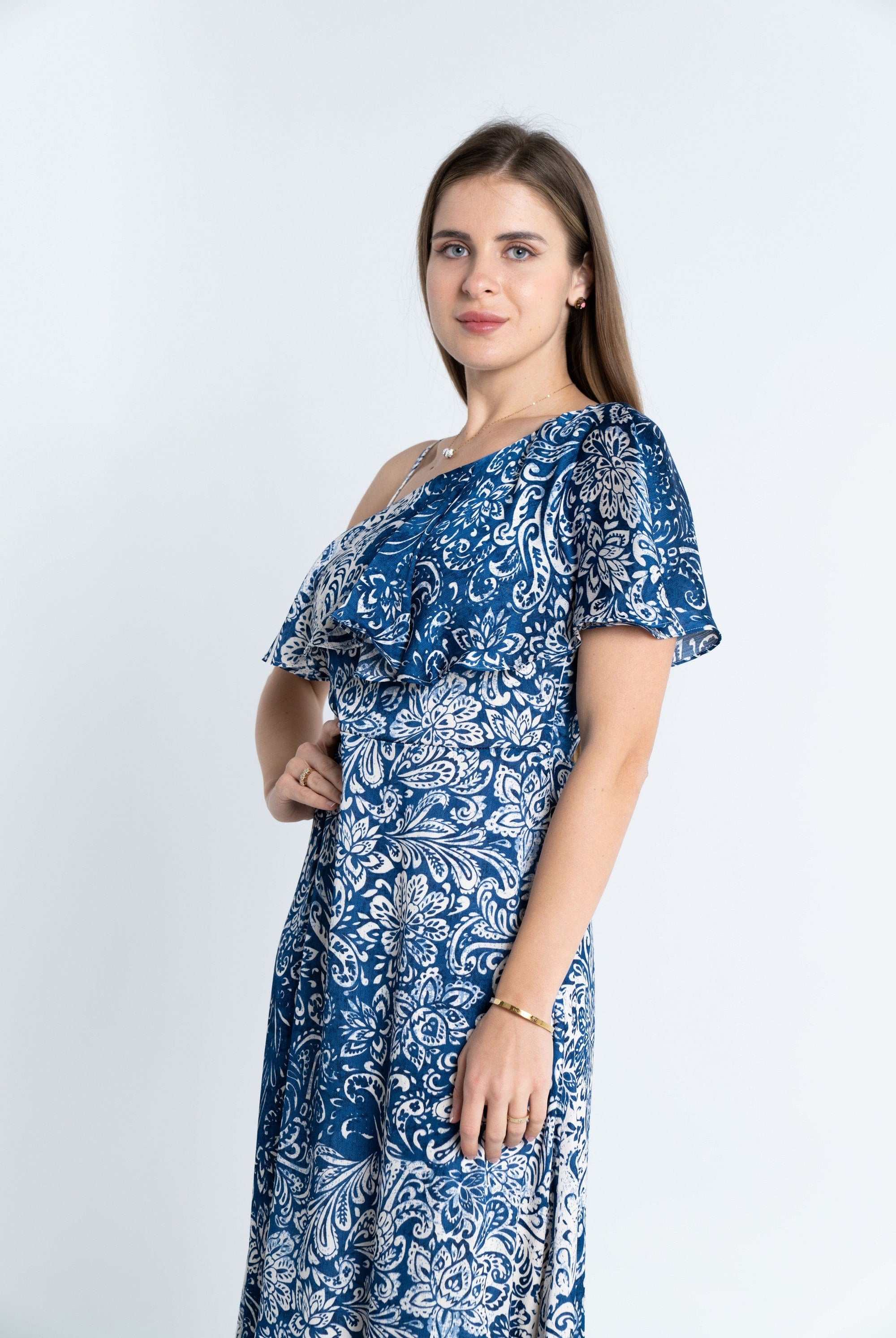 نتشي فستان منقوش كتف وكتف ميدي نسائي