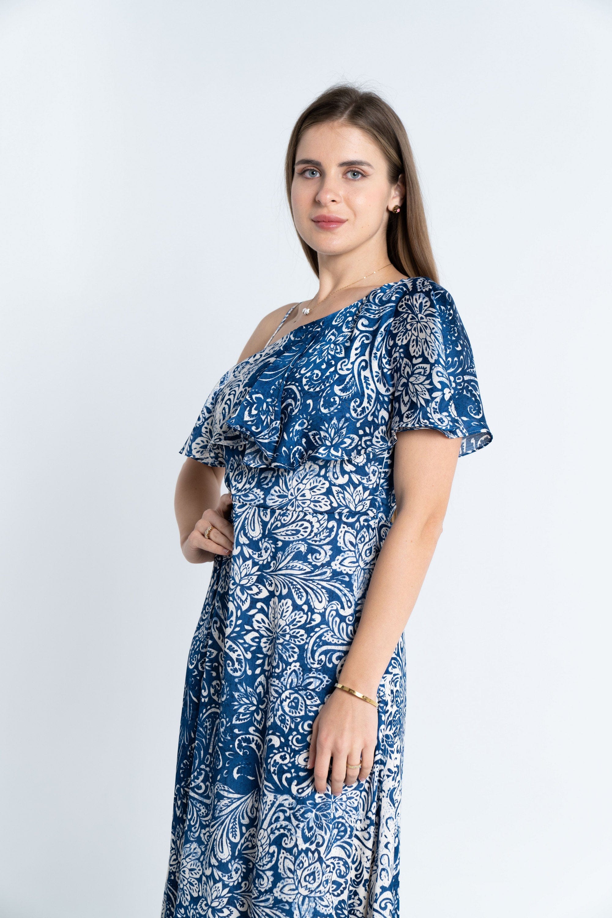 نتشي فستان منقوش كتف وكتف ميدي نسائي