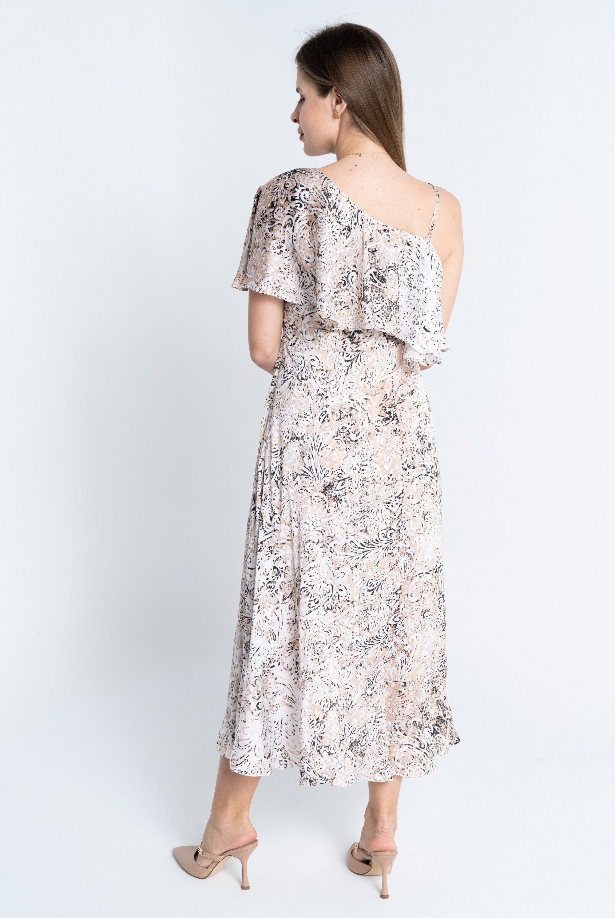 نتشي فستان منقوش كتف وكتف ميدي نسائي