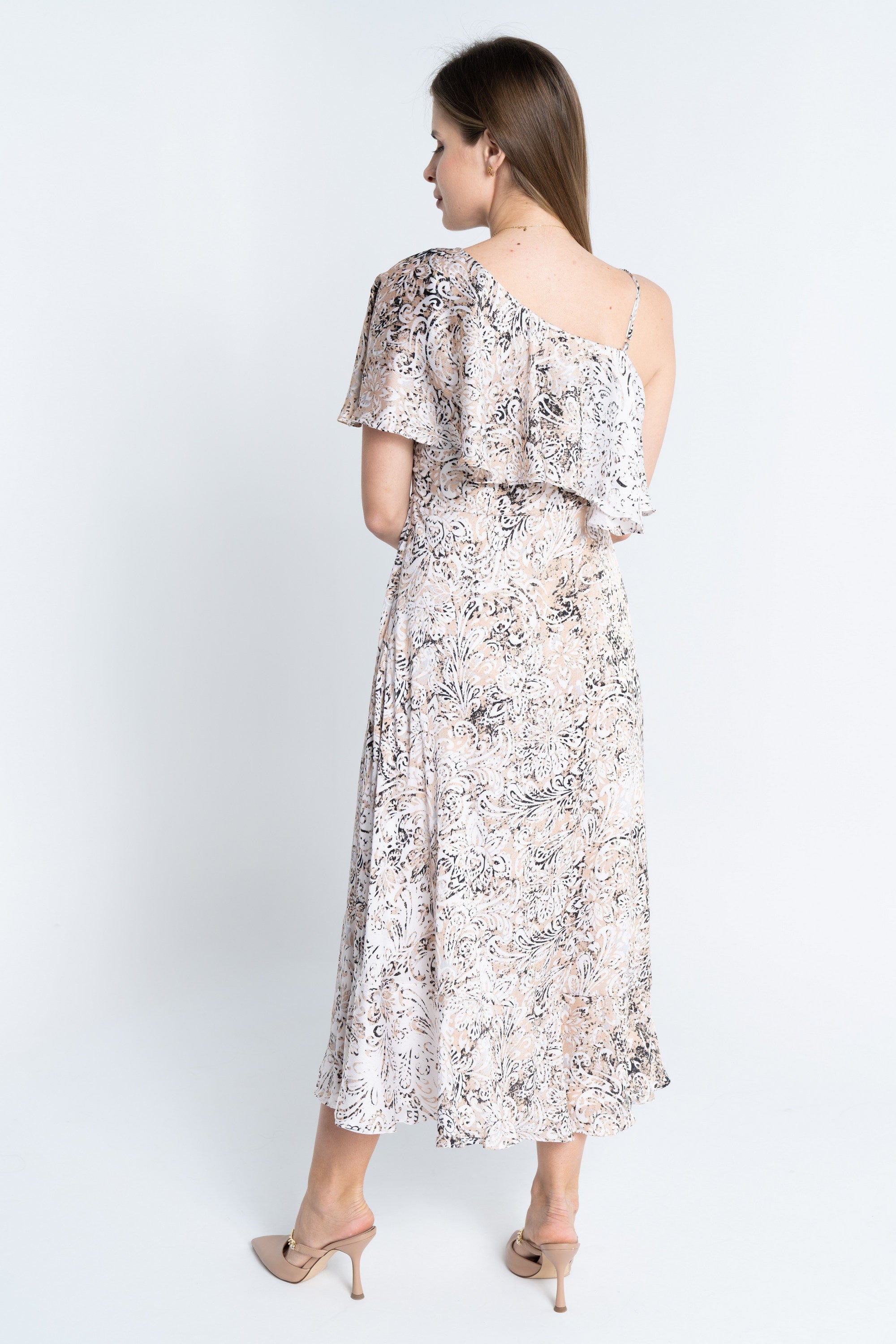 نتشي فستان منقوش كتف وكتف ميدي نسائي