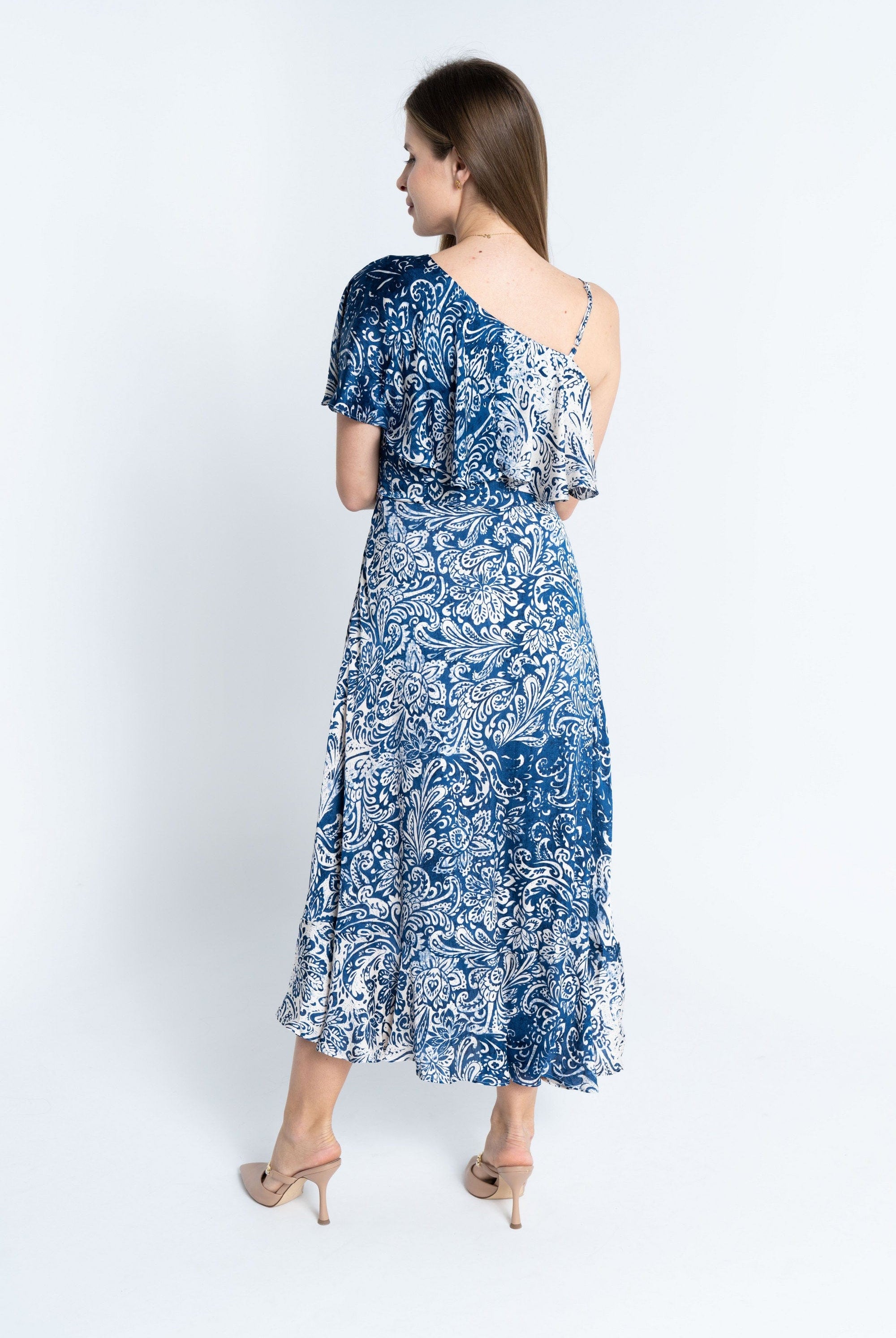 نتشي فستان منقوش كتف وكتف ميدي نسائي