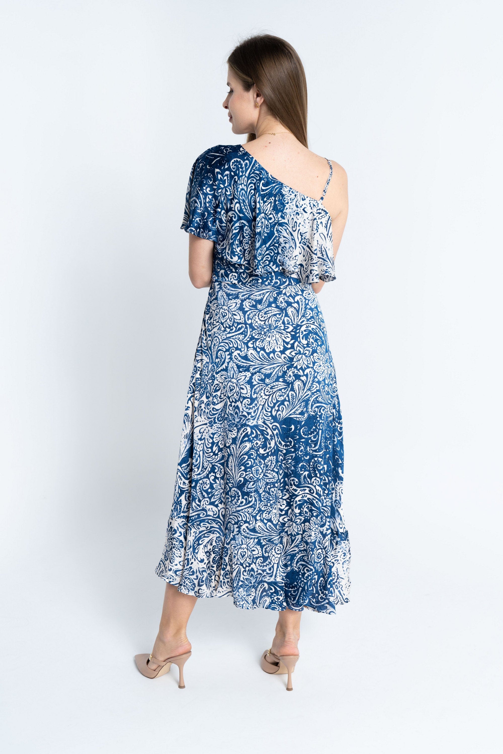 نتشي فستان منقوش كتف وكتف ميدي نسائي