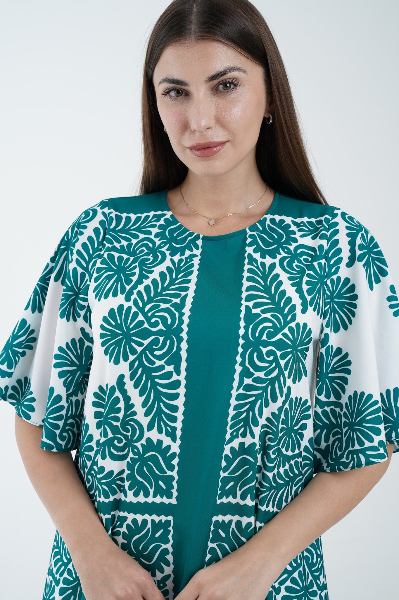 نتشي فستان ميدي منقوش 3/4 كم