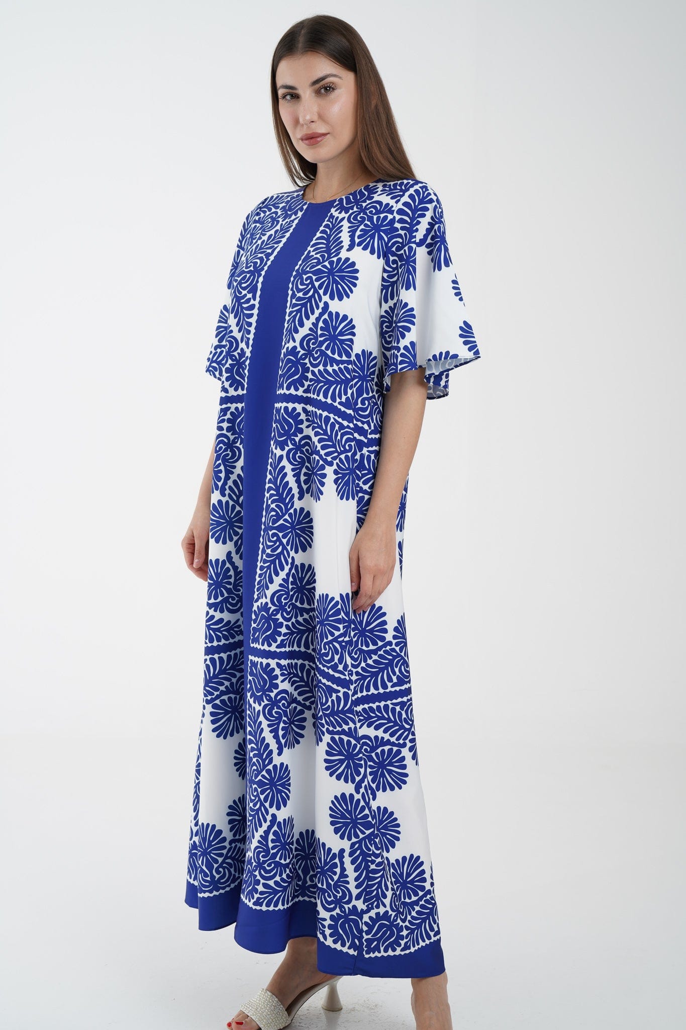 نتشي فستان ميدي منقوش 3/4 كم