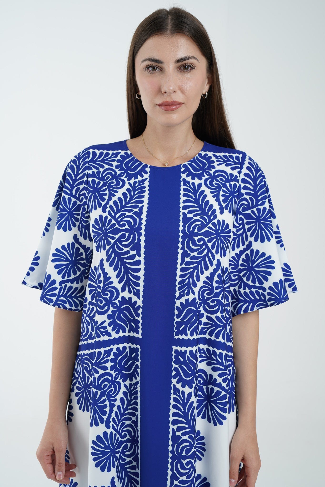 نتشي فستان ميدي منقوش 3/4 كم