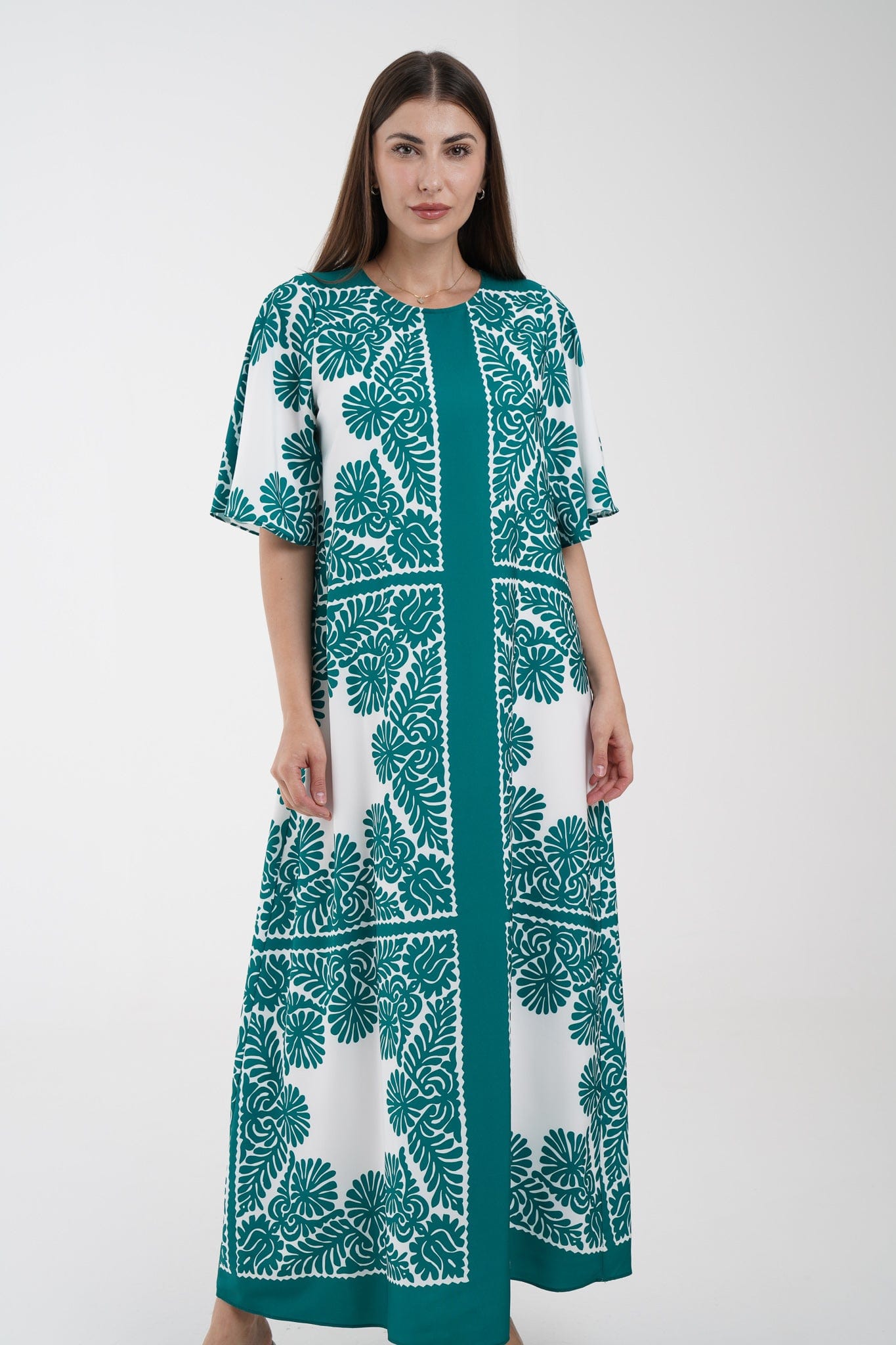 نتشي فستان ميدي منقوش 3/4 كم