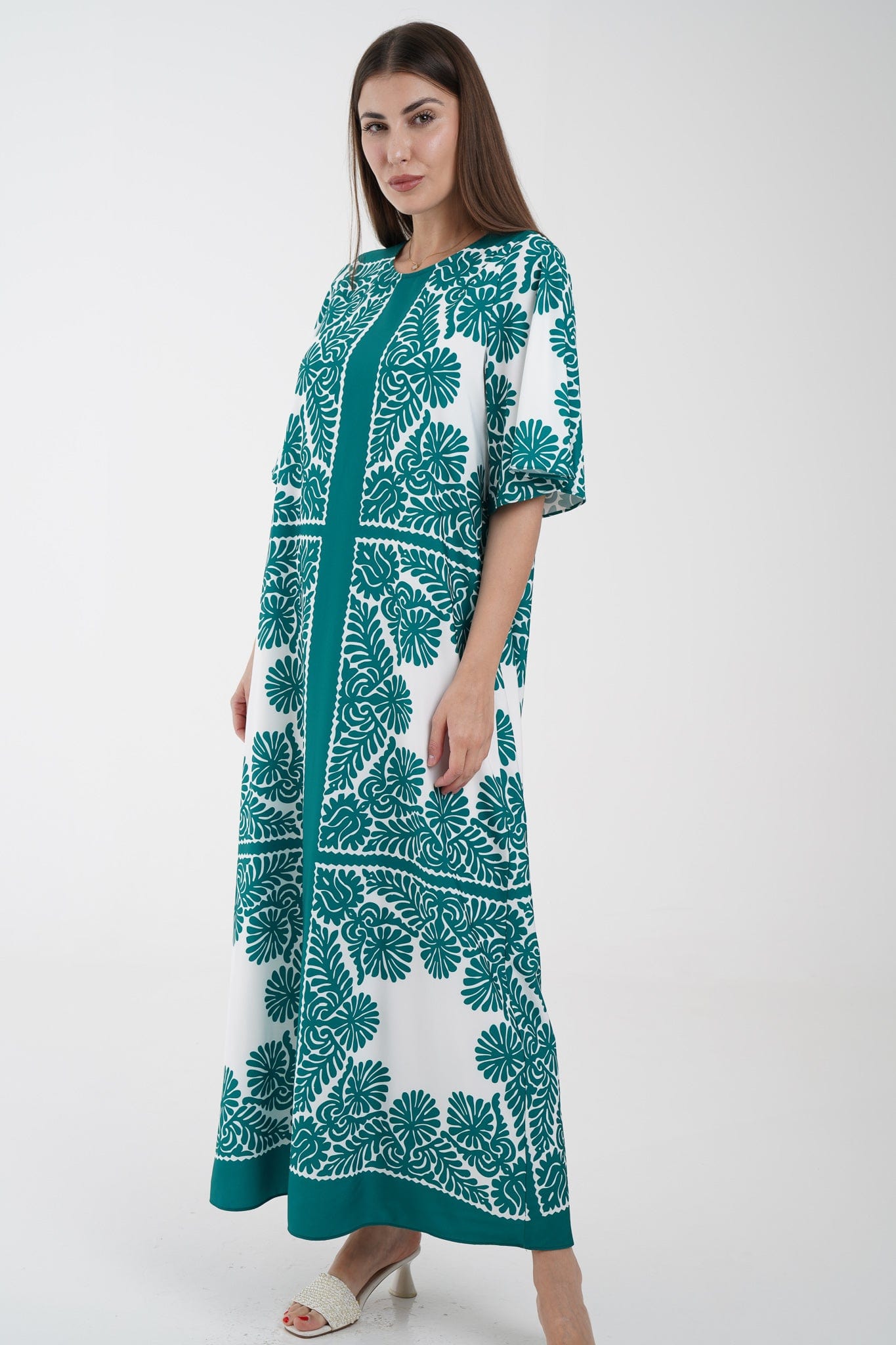 نتشي فستان ميدي منقوش 3/4 كم