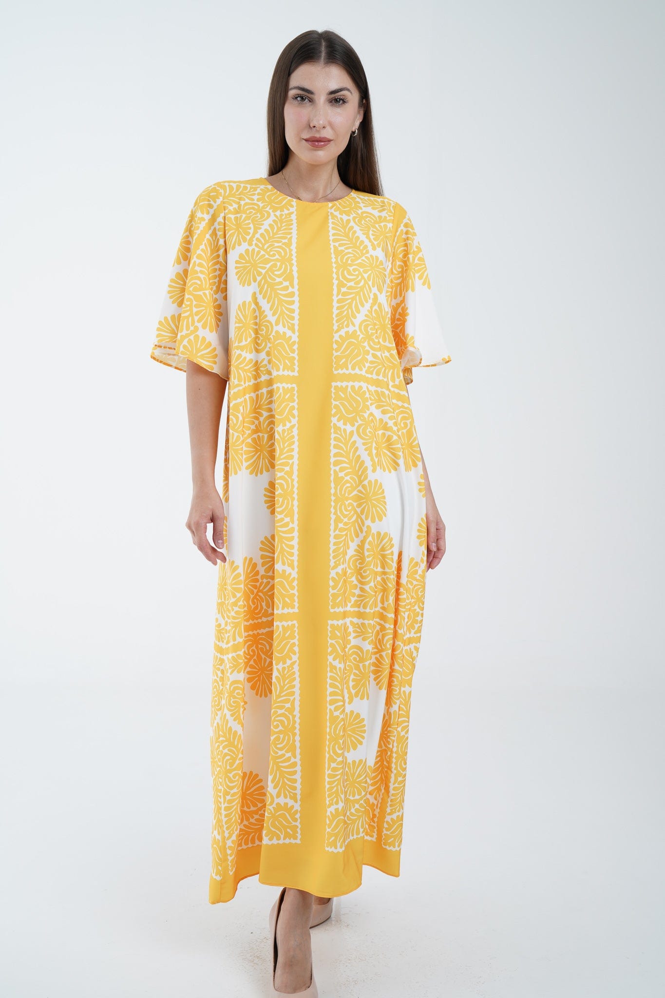 نتشي فستان ميدي منقوش 3/4 كم