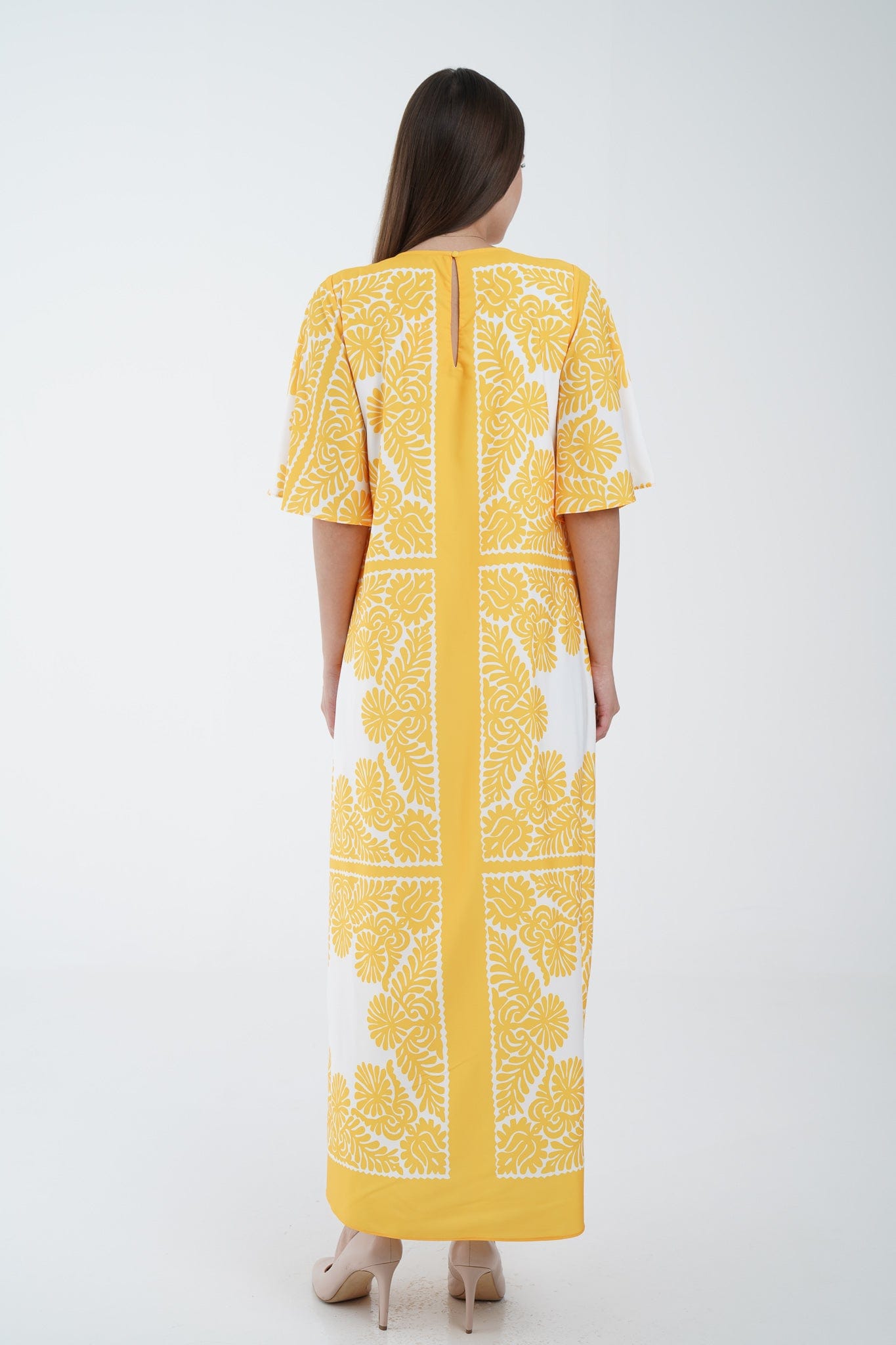 نتشي فستان ميدي منقوش 3/4 كم