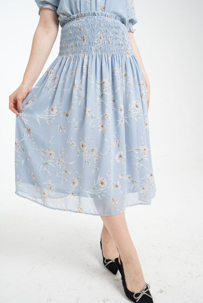 نتشي تنورة ميدي بجزء مطاطي على الخصر ازرق/زهري