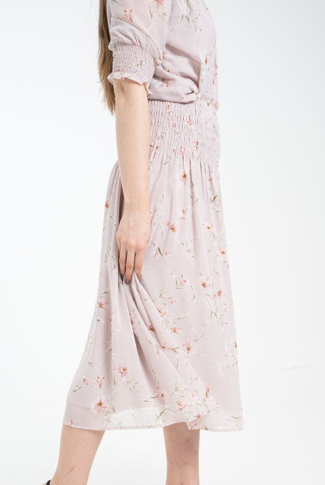 نتشي تنورة ميدي بجزء مطاطي على الخصر ازرق/زهري