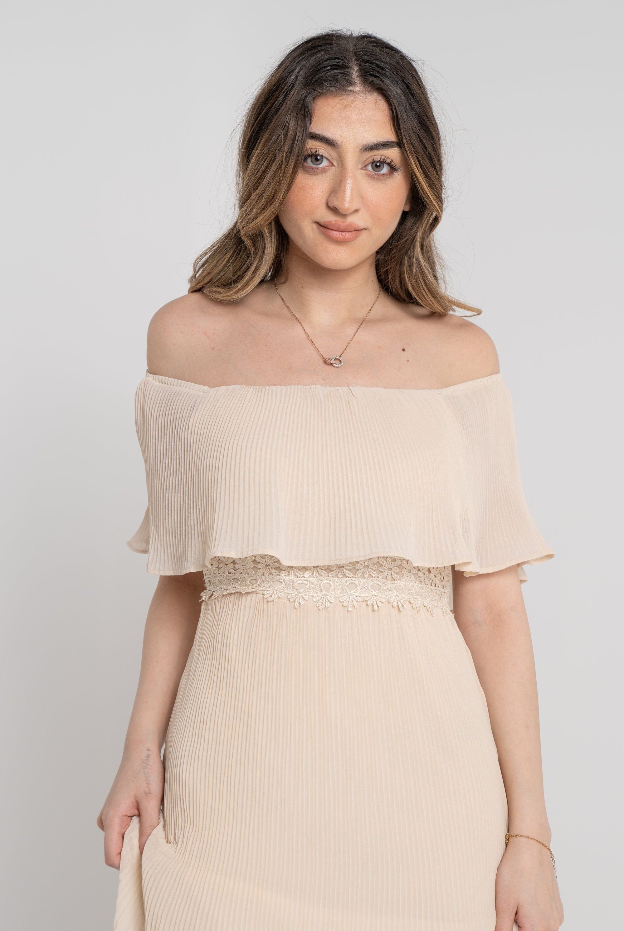 نتشي فستان سادة أوف شولدر طويل نسائي