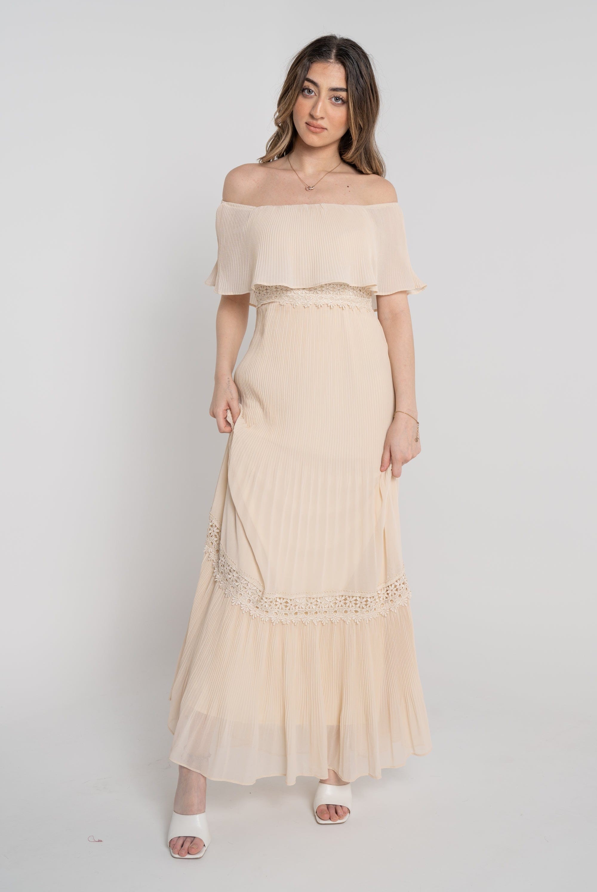 نتشي فستان سادة أوف شولدر طويل نسائي