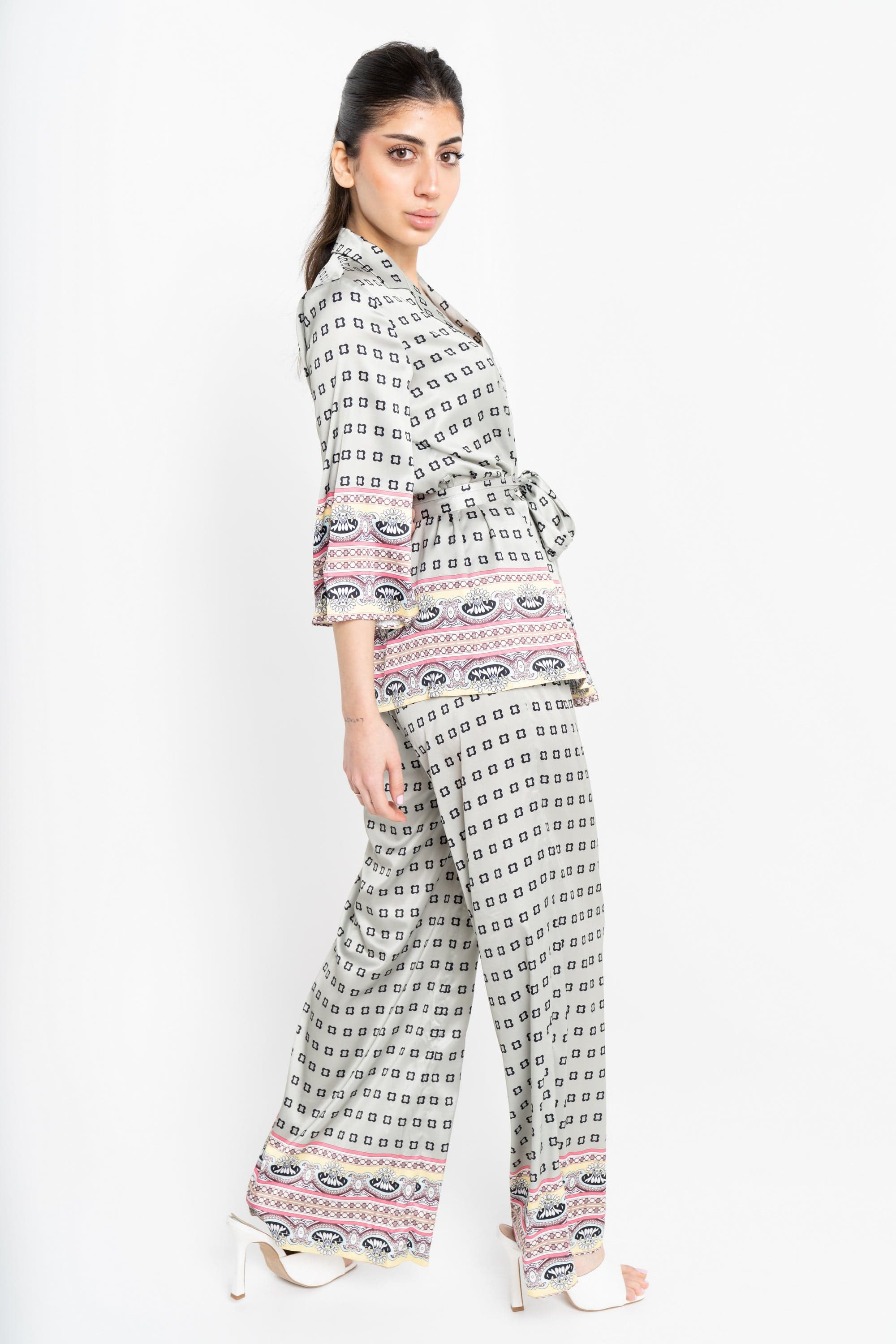 نتشي بنطلون منقوش بنقشة مربعات طويل واسع نسائي