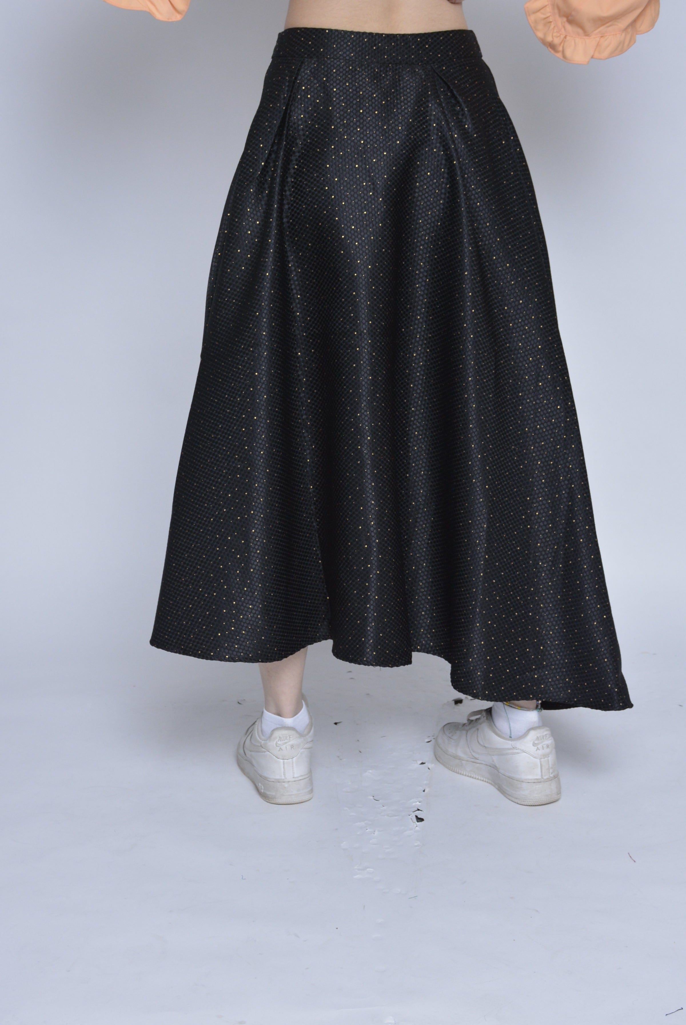 نتشي تنورة ميدي سهرة لامعة منقوشة واسعة