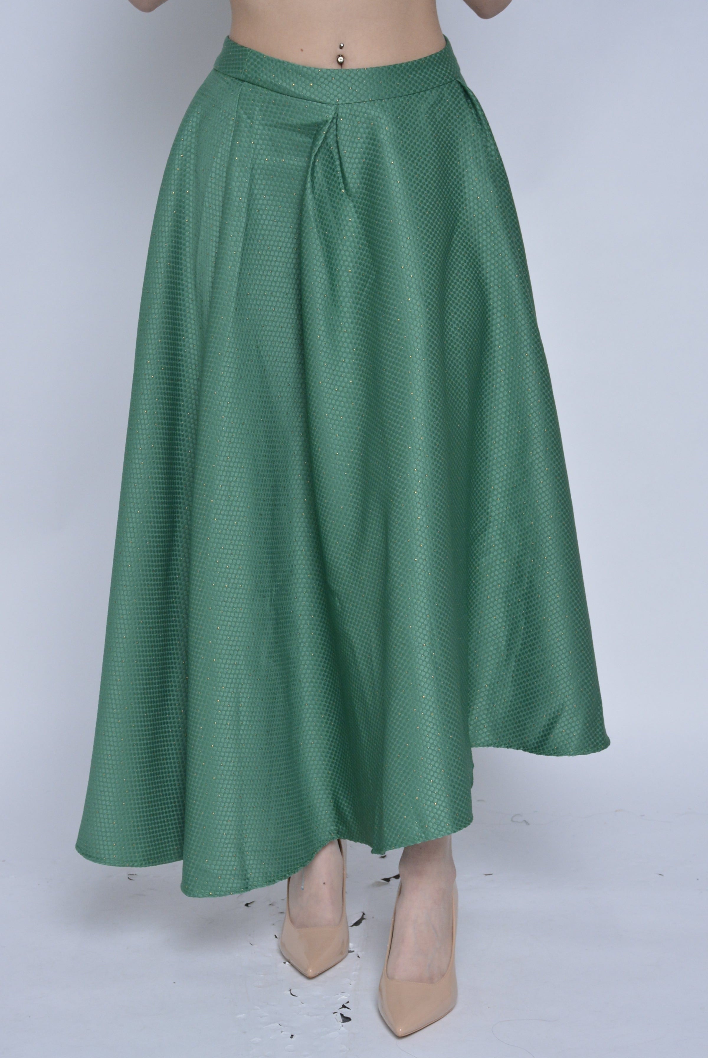 نتشي تنورة ميدي سهرة لامعة منقوشة واسعة