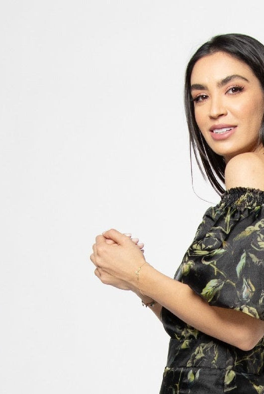 نتشي بلوزة اوف شولدر بأكمام منفوخة مشجرة