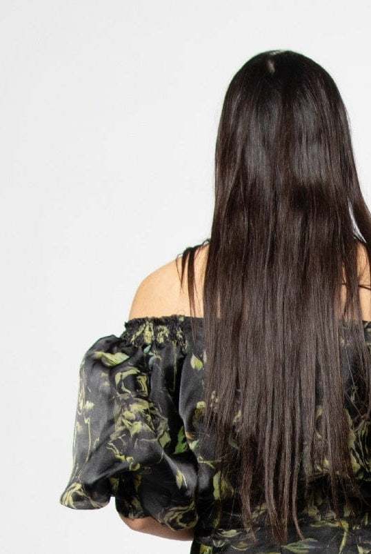 نتشي بلوزة اوف شولدر بأكمام منفوخة مشجرة