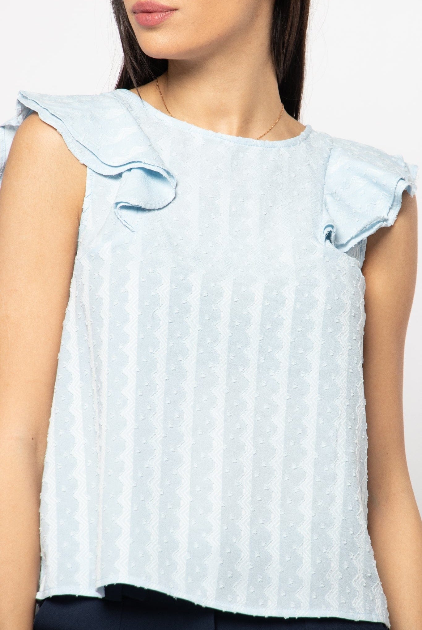 نتشي بلوزة رسمية مخططة بالطول وبأكتاف مكشكشة نسائي