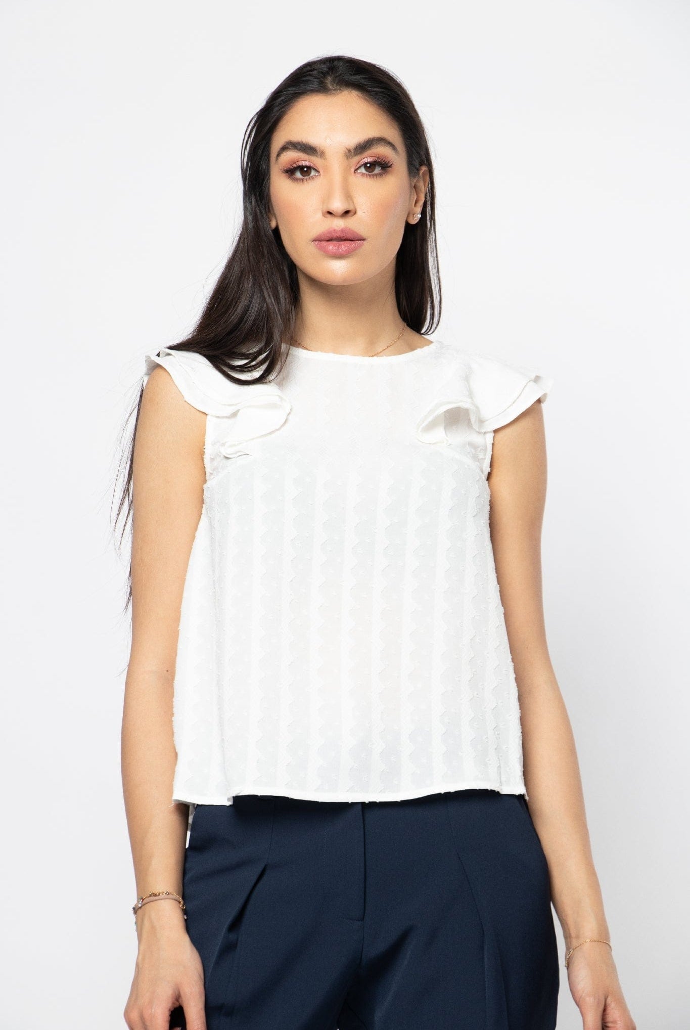 نتشي بلوزة رسمية مخططة بالطول وبأكتاف مكشكشة نسائي